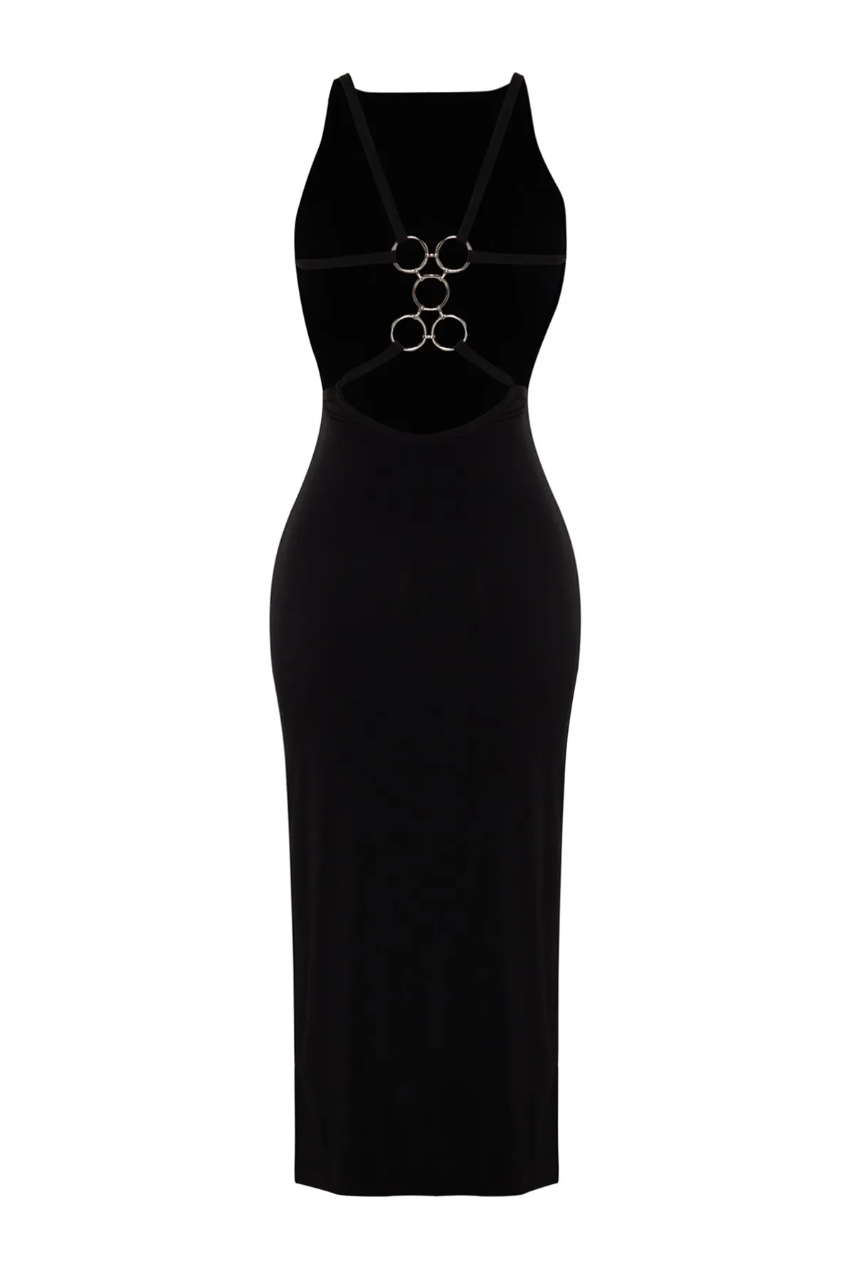 Trendyol Collection  Schwarzes, tailliertes, rückenfreies Maxi-Strandkleid aus Strick TBESS23EL00160
