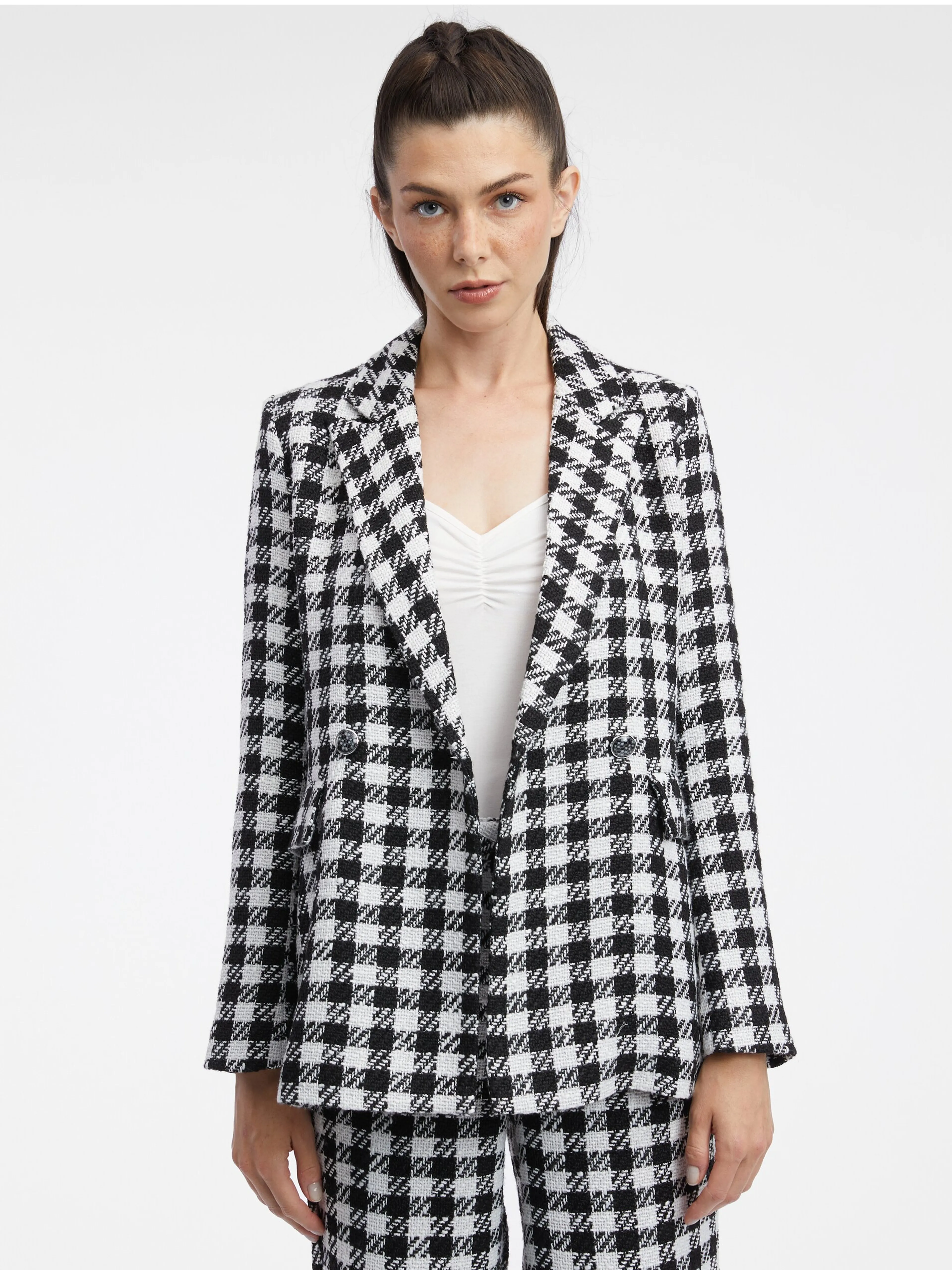 Weiß-schwarz karierte Damenjacke ORSAY