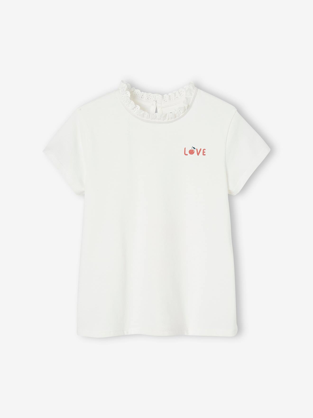 T-shirt col en broderie anglaise personnalisable fille manches courtes marine
