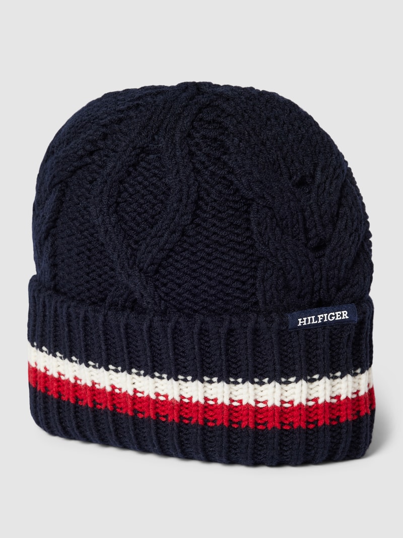 Beanie mit Zopfmuster Modell 'MONOTYPE' in dunkelblau