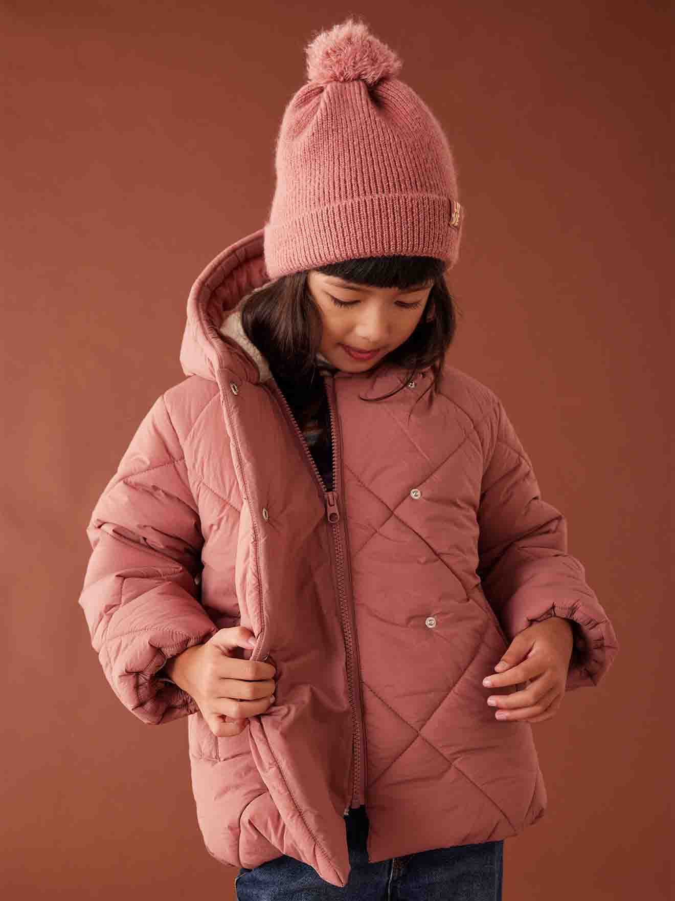 Vertbaudet Mädchen Kapuzen-Steppjacke mit Teddyfleece-Futter, Wattierung Recycling-Polyester - blush