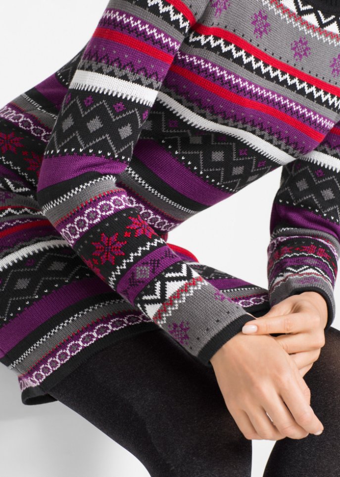 Jacquard-Strickkleid mit Schalkragen