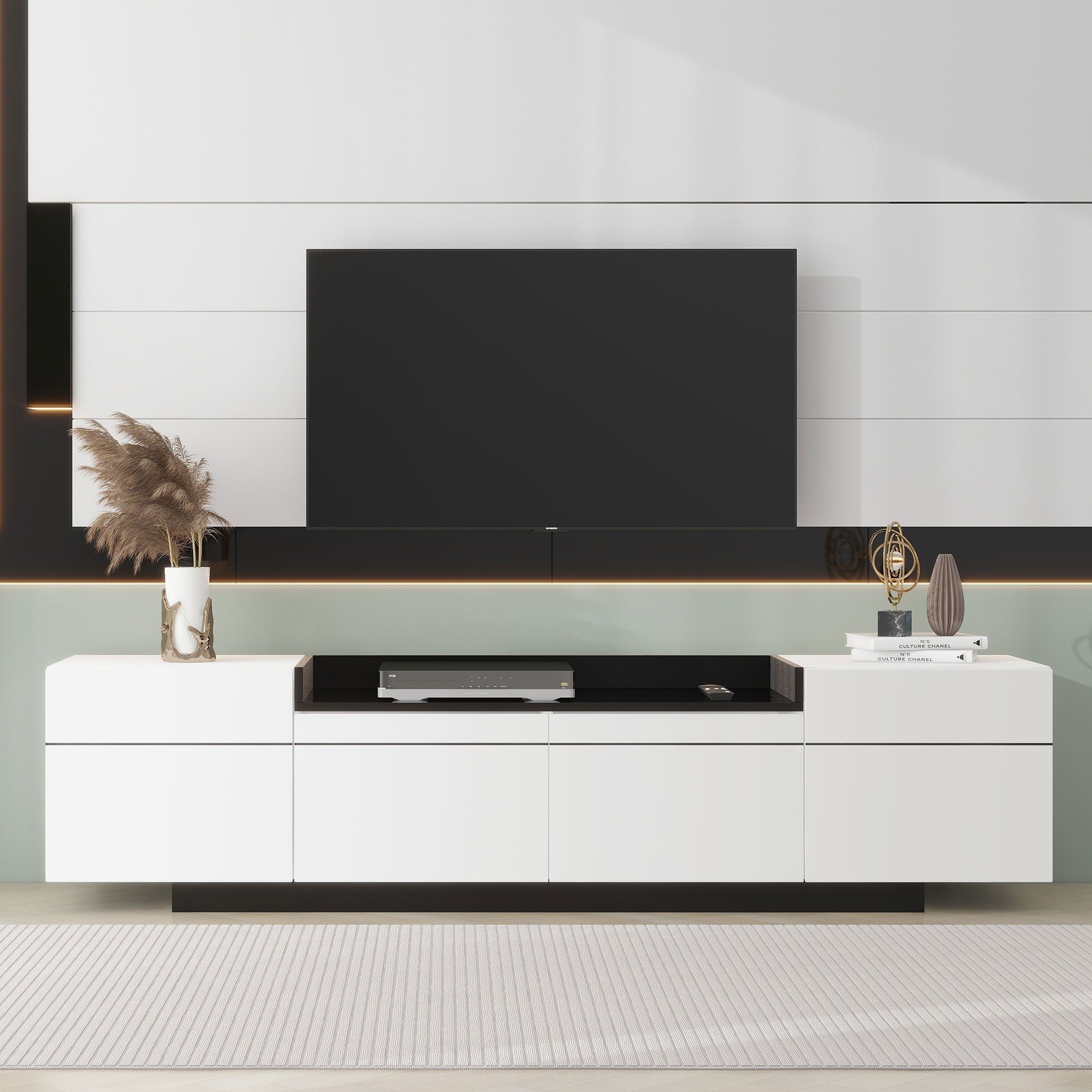 REDOM TV-Schrank (Fernsehtsich, mit verstellbaren Einlegeböden) TV-Schrank, Fernsehtsich, mit 2 Scharniertüren und 1 Schublade