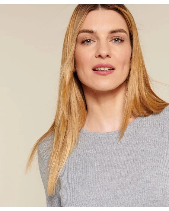 Pull col rond 50% laine mérinos, uni et rayé