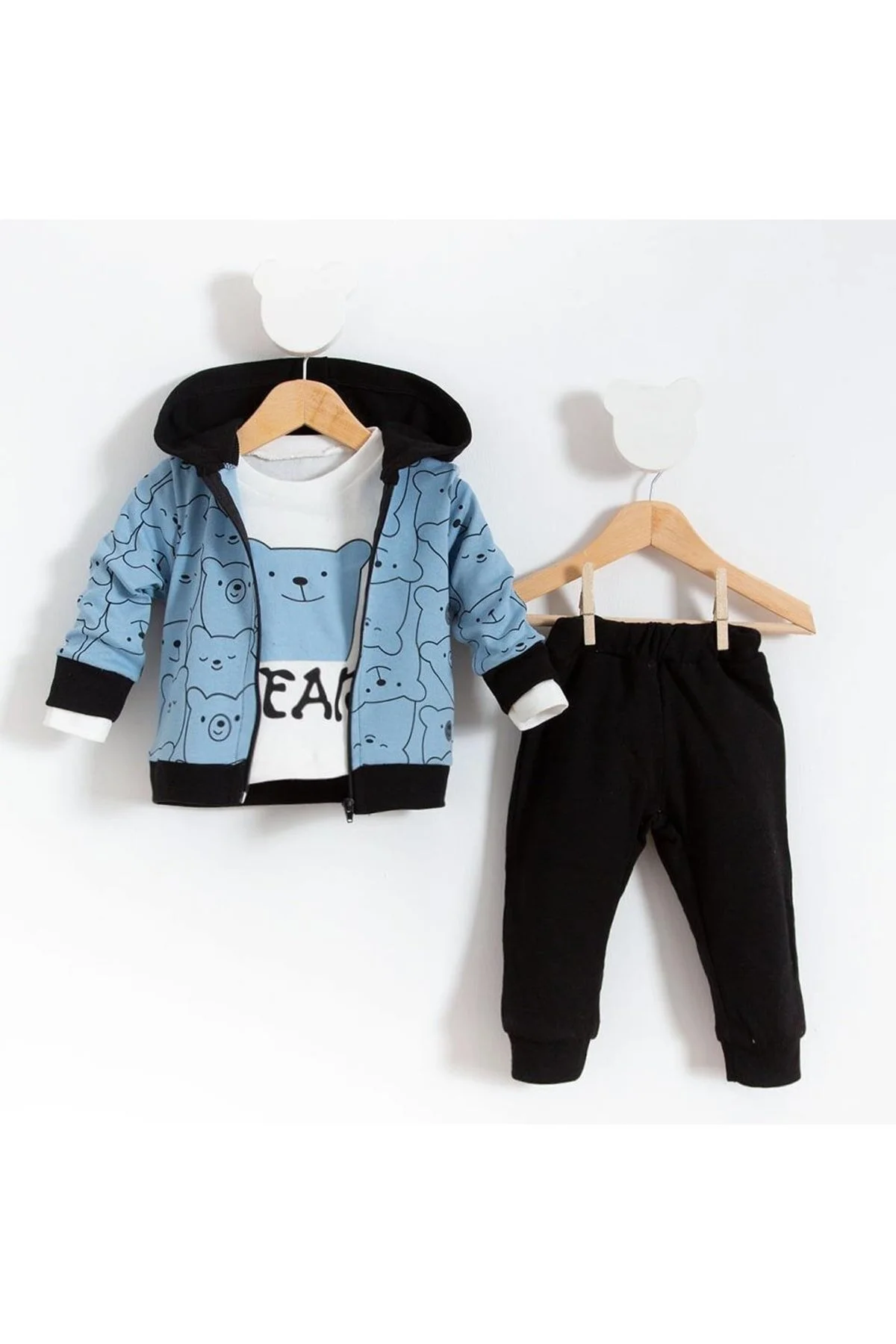 Bubito  Gemustertes 3-teiliges Babyset „Hello Bears“.