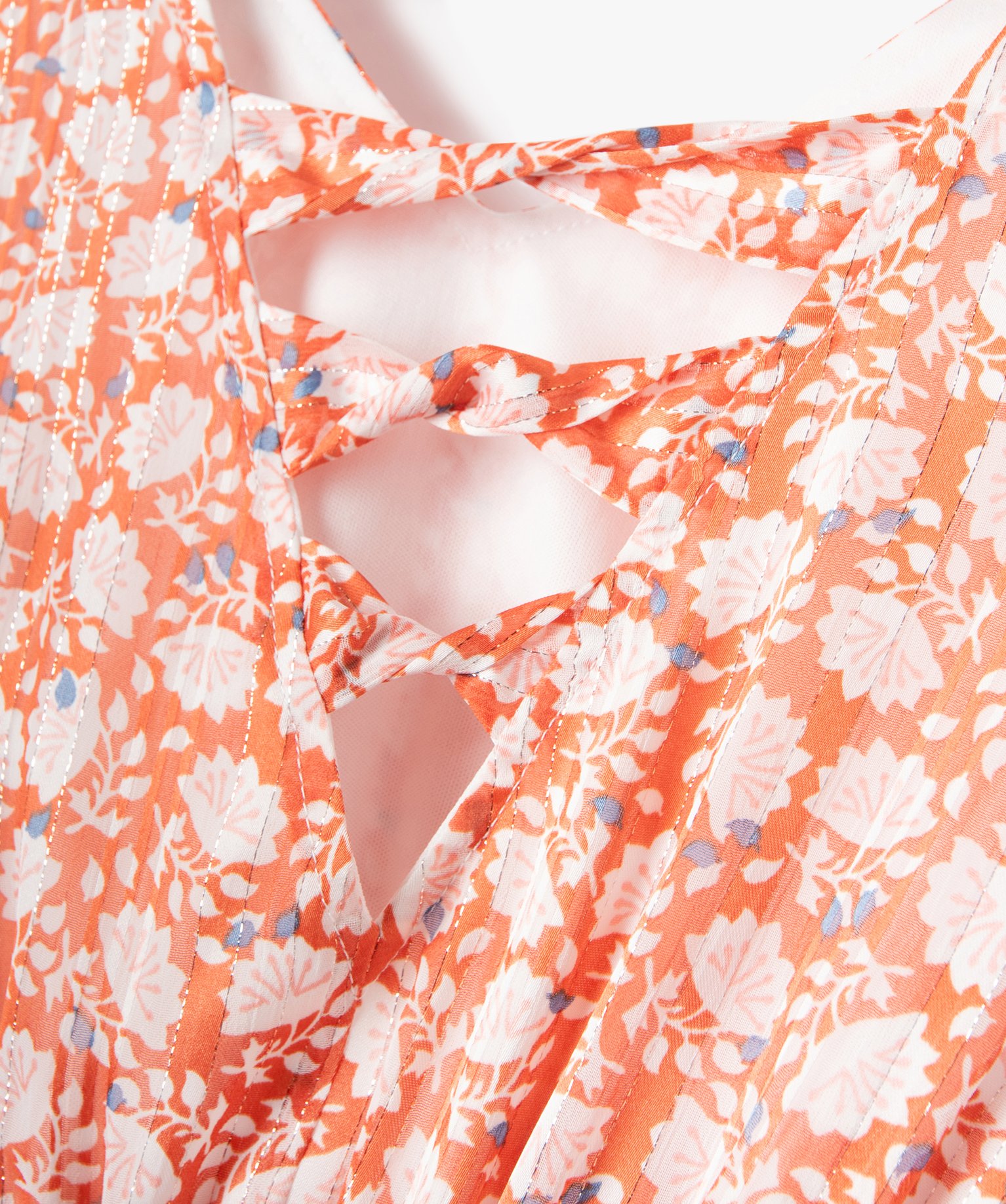 Robe fille sans manches à motifs fleuris et rayures paillet... orange | GEMO