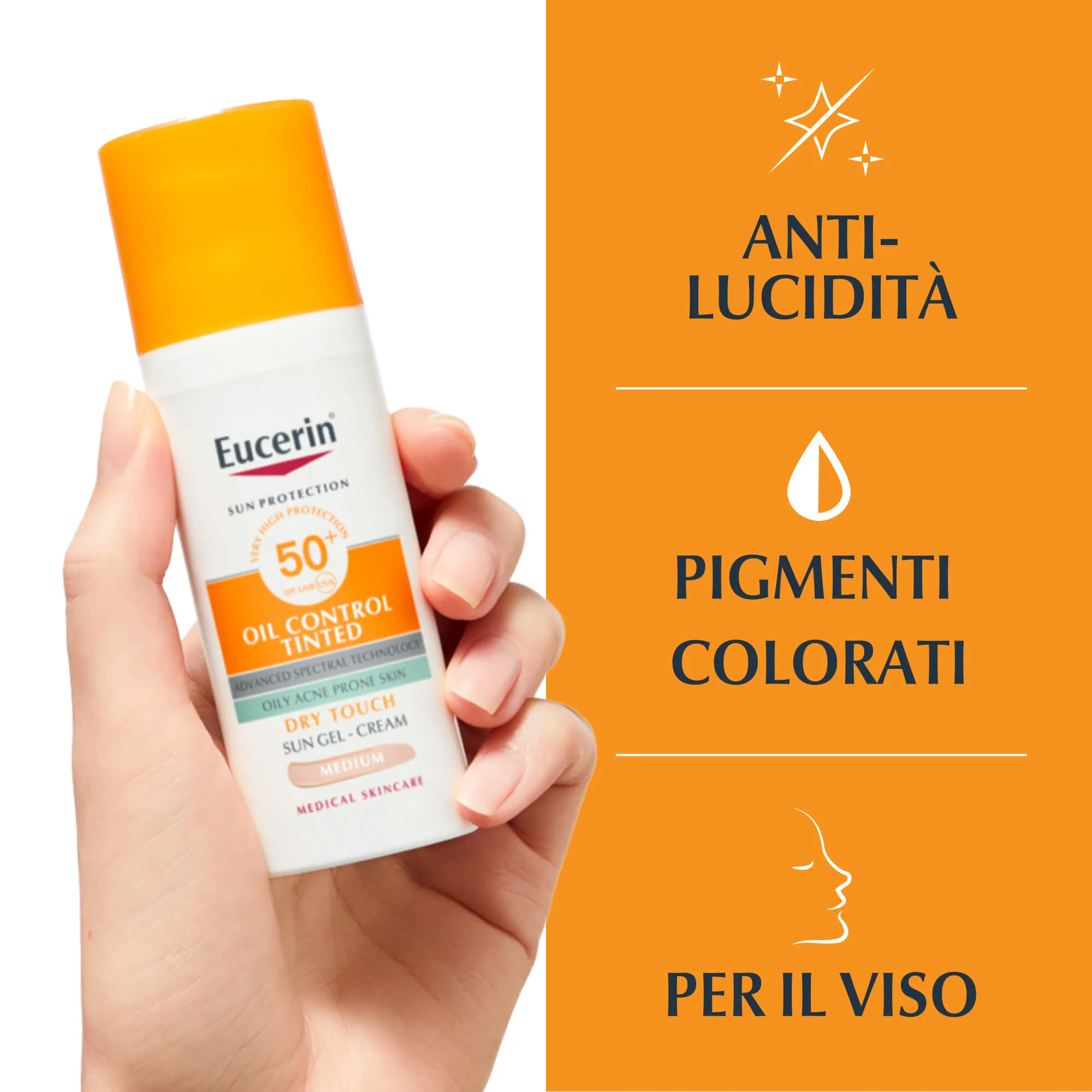 Gel-crema facial con color, control de grasa y tacto seco, con protección solar SPF50+ - Protector solar facial de alta protección, crema facial con color para imperfecciones.