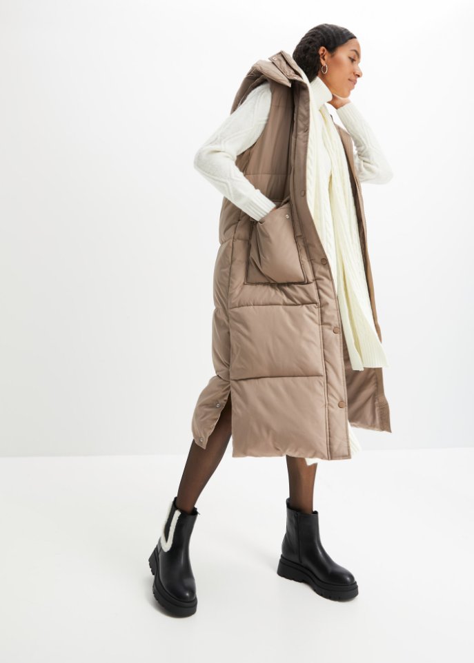 Wattierte Steppweste aus recyceltem Polyester mit abnehmbarer Kapuze