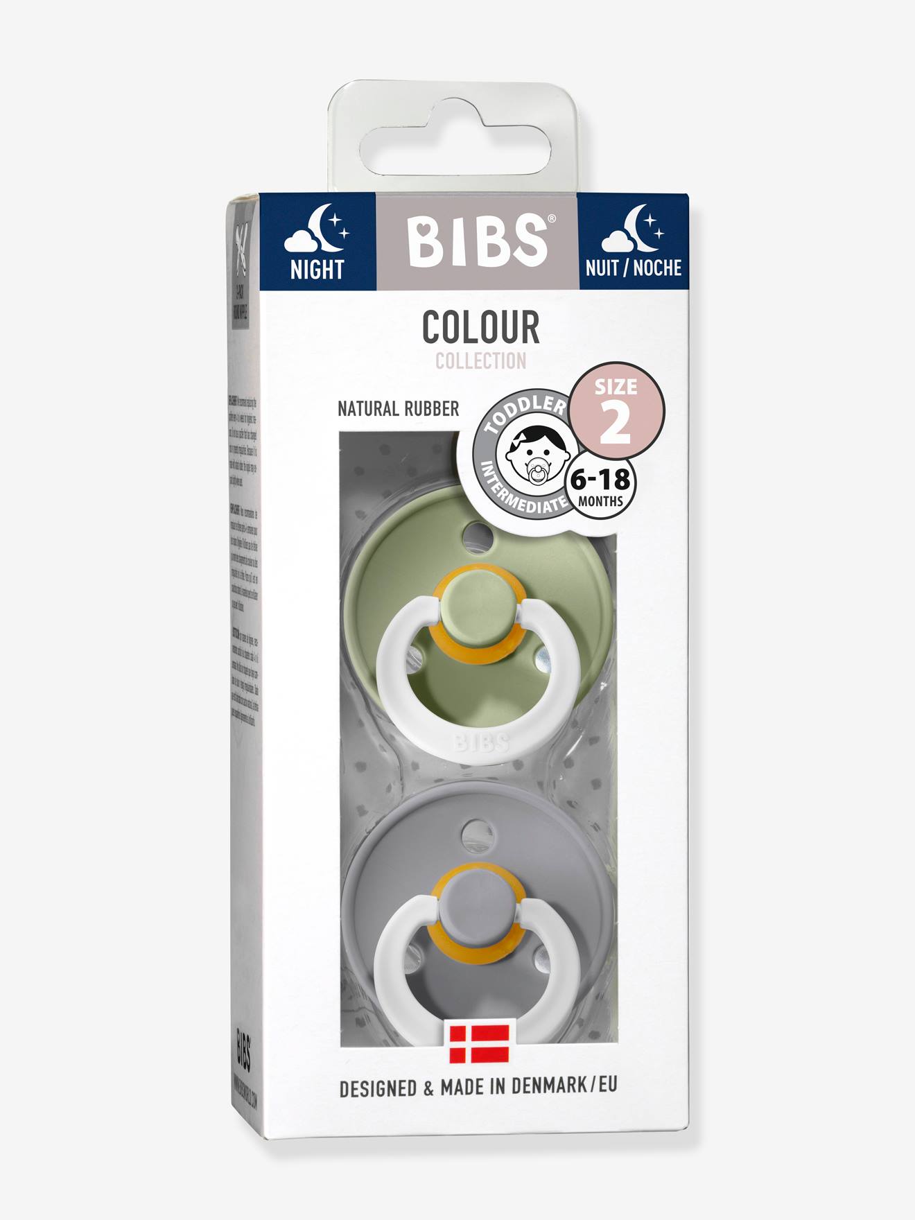 Bibs 2 Beruhigungssauger COLOUR BIBS, Gr. 2 (6-18 Monate) - dunkelgrau+hellblau