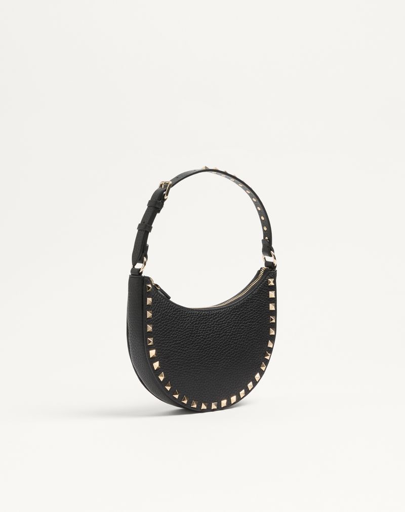Mini Bolsa Hobo Rockstud em Couro de Bezerro Granulado