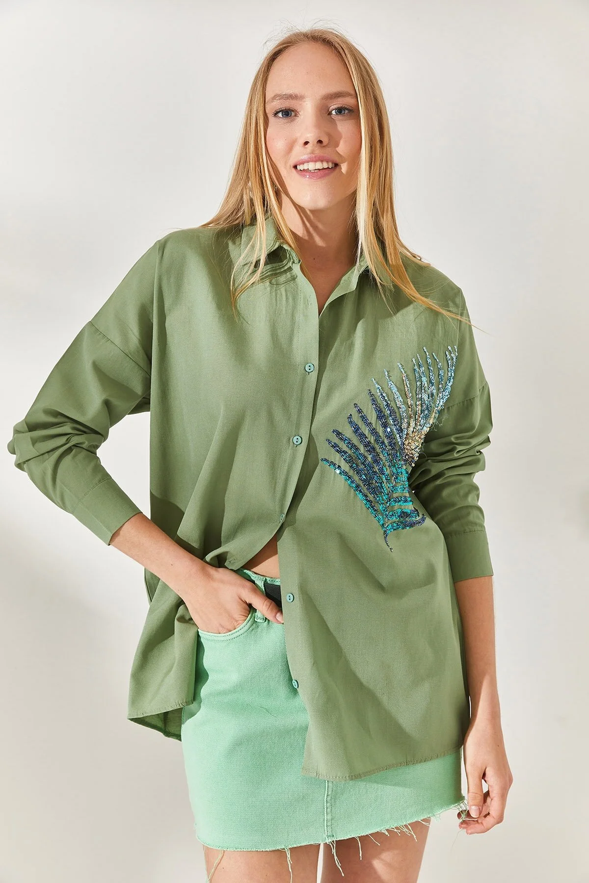 Olalook  Hemd - Grün - Oversized