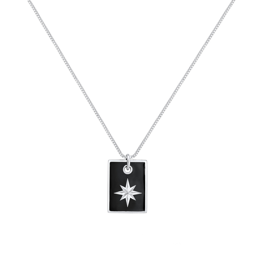 KUZZOI KUZZOI Collier Dog Tag Militär Emaille Schwarz Stern 925 Silber Bijoux