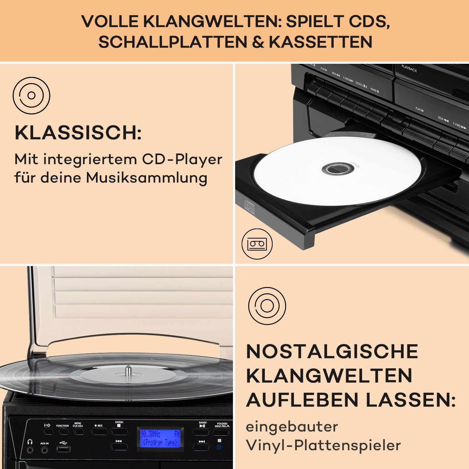 Auna 388-DAB+ Stereoanlage (FM und DAB+ Radiotuner, 10 W, Stereoanlage mit CD Player Vinyl Radio Musikanlage Kompaktanlage)