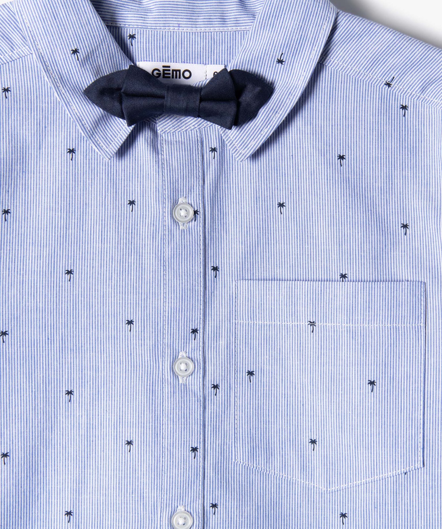 Chemise Garçon rayée avec motifs palmiers et noeud papillon bleu | GEMO