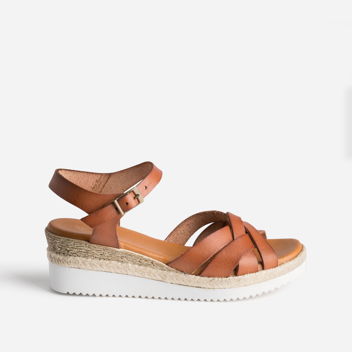 Sandale compensée cognac éco-conçue en cuir