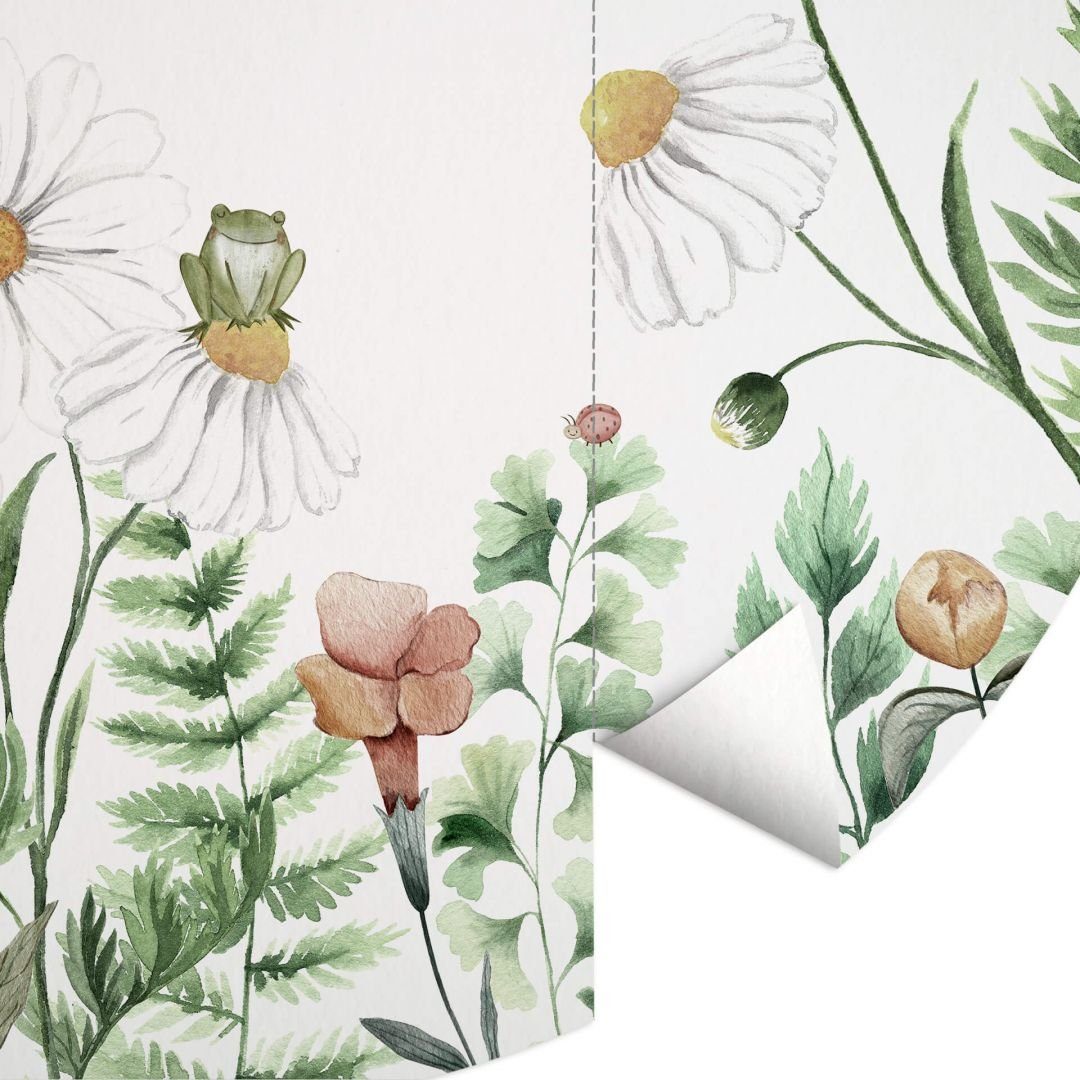 K&L Wall Art Fototapete Fototapete Baby Kinderzimmer Blumen Elfe Blumenwiese Vliestapete rund, große Kinder Motivtapete