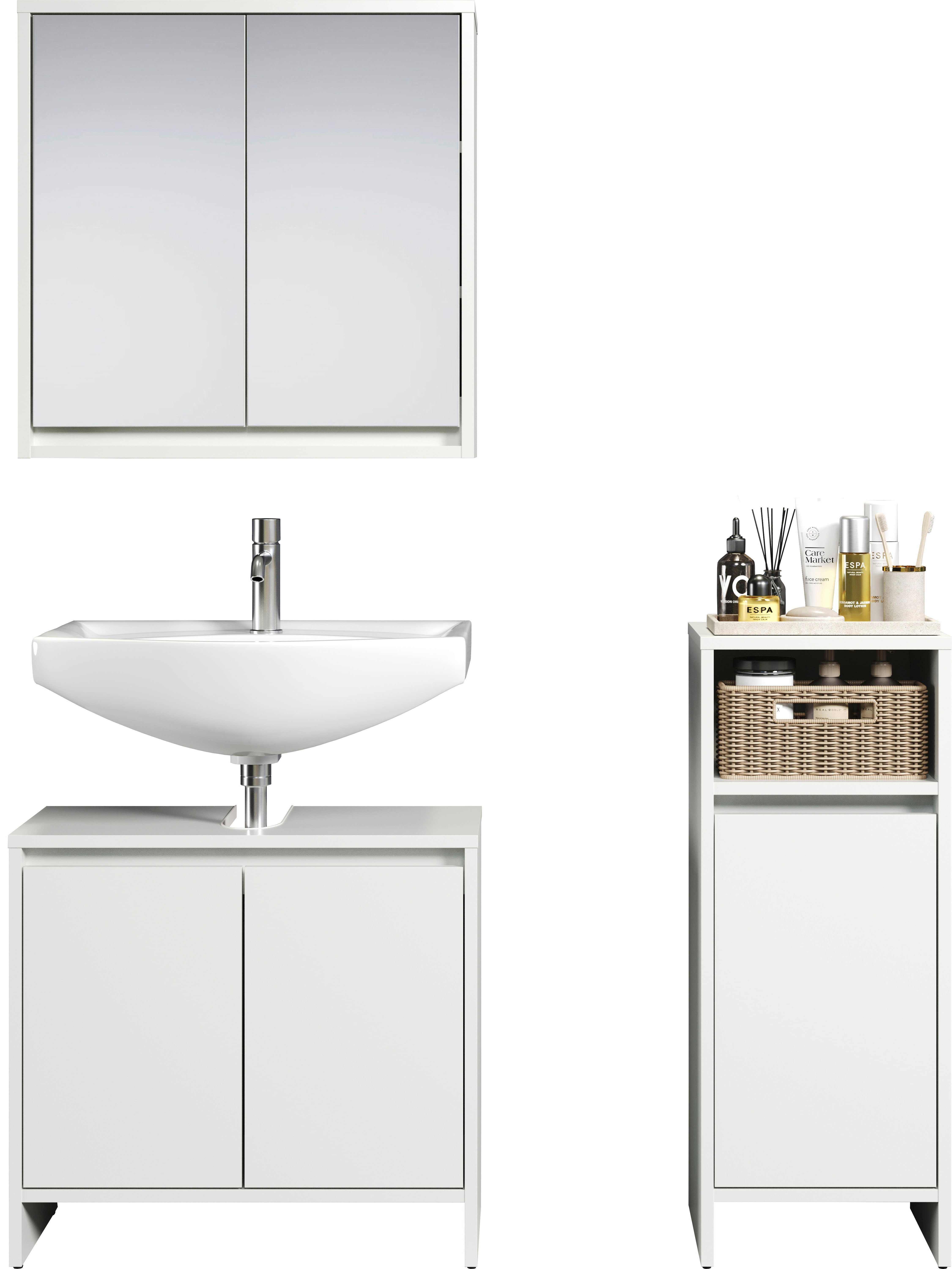 INOSIGN Badmöbel-Set Banta, (3-St), 3 Teile, Breite 107 cm, Tiefe 28 cm, grifflos, weiß, matt