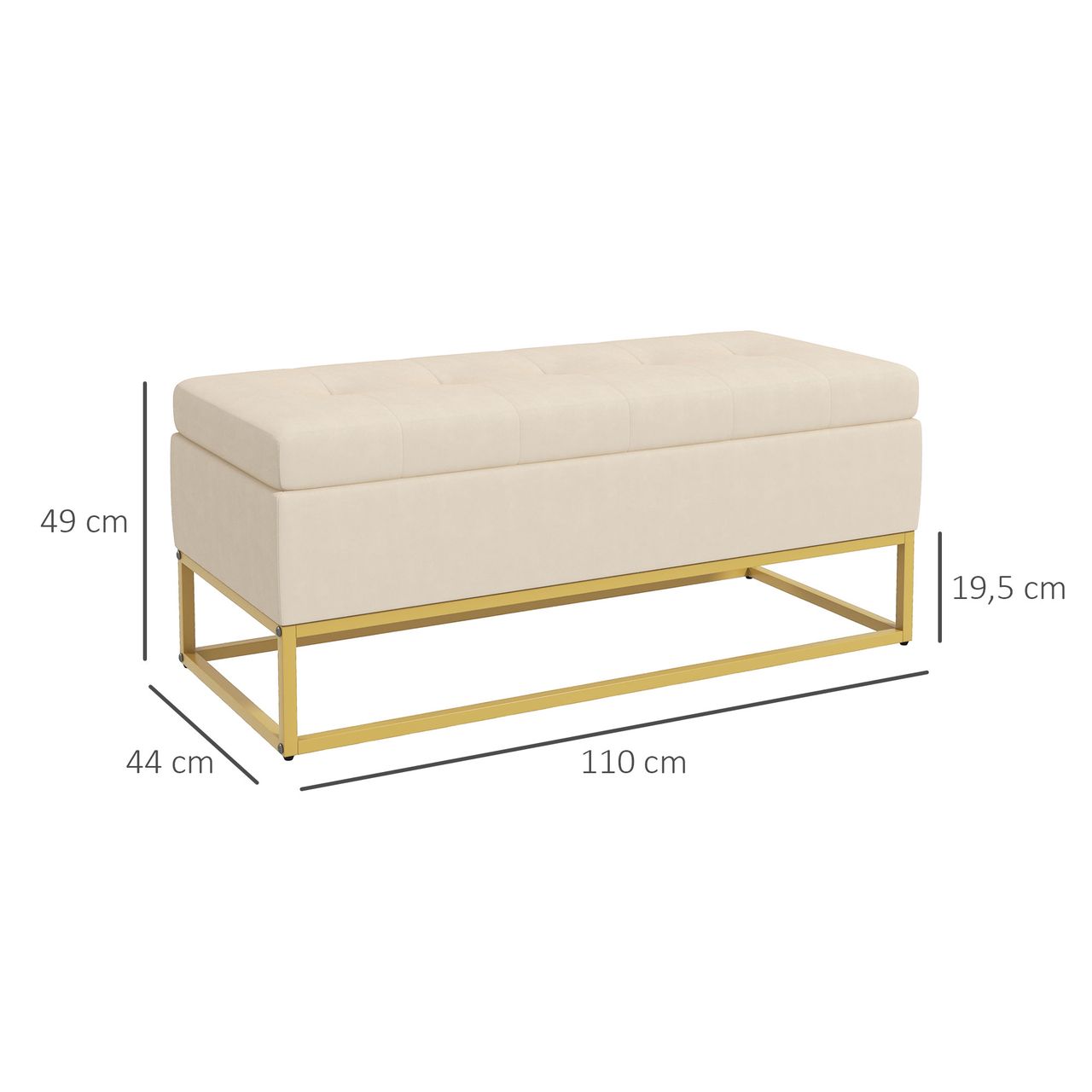 HOMCOM Sitzbank mit Stauraum, Polsterbank, Bettbank mit Samtoptik, Stahl, Beige