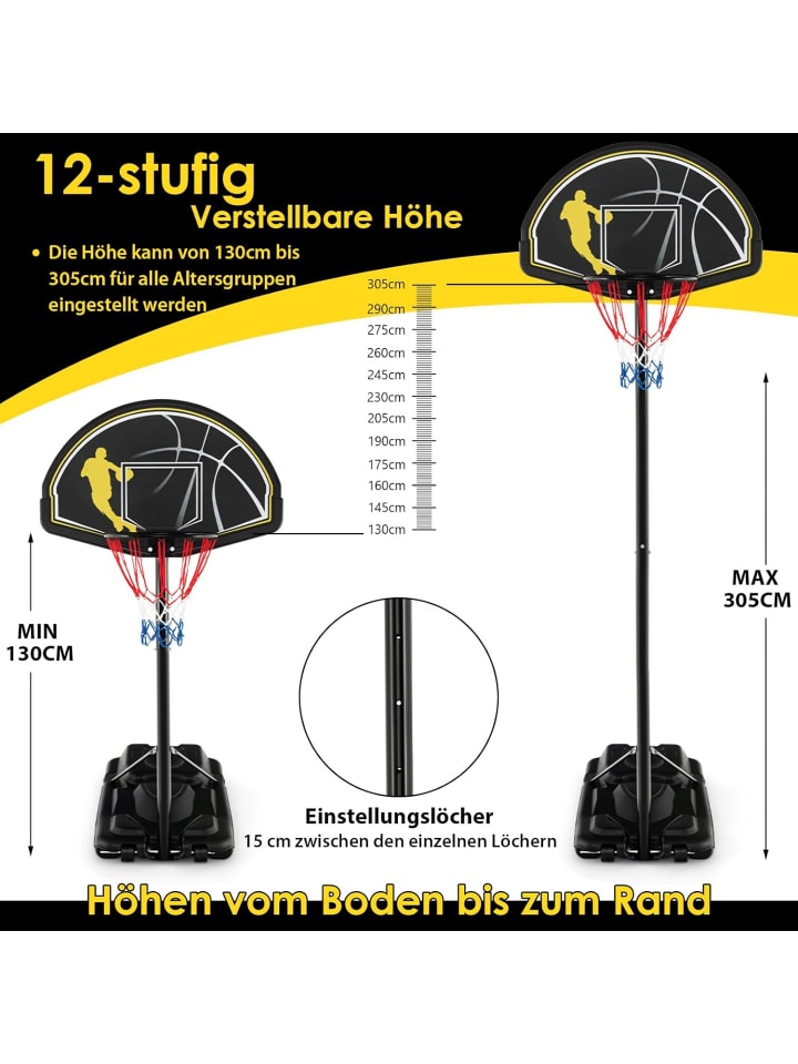 COSTWAY Basketballständer 130-305 cm höhenverstellbar in Schwarz günstig kaufen onesize