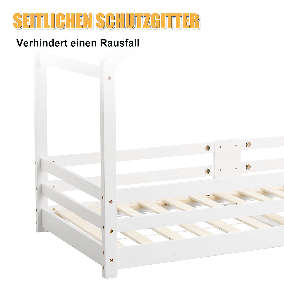 Hausbett 90x200 cm mit Rausfallschutz und Schornstein