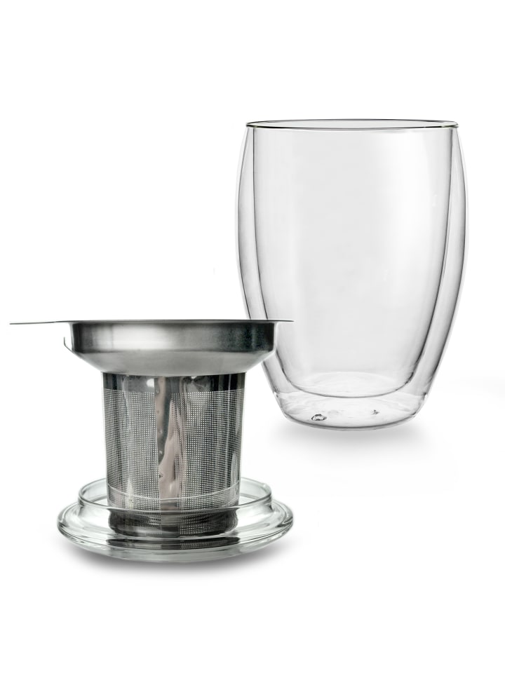 Creano DOPPELWANDIGES THERMOGLAS „ALL-IN-ONE“ 400ml, INKL. EDELSTAHLFILTER, Glas günstig kaufen 400ml