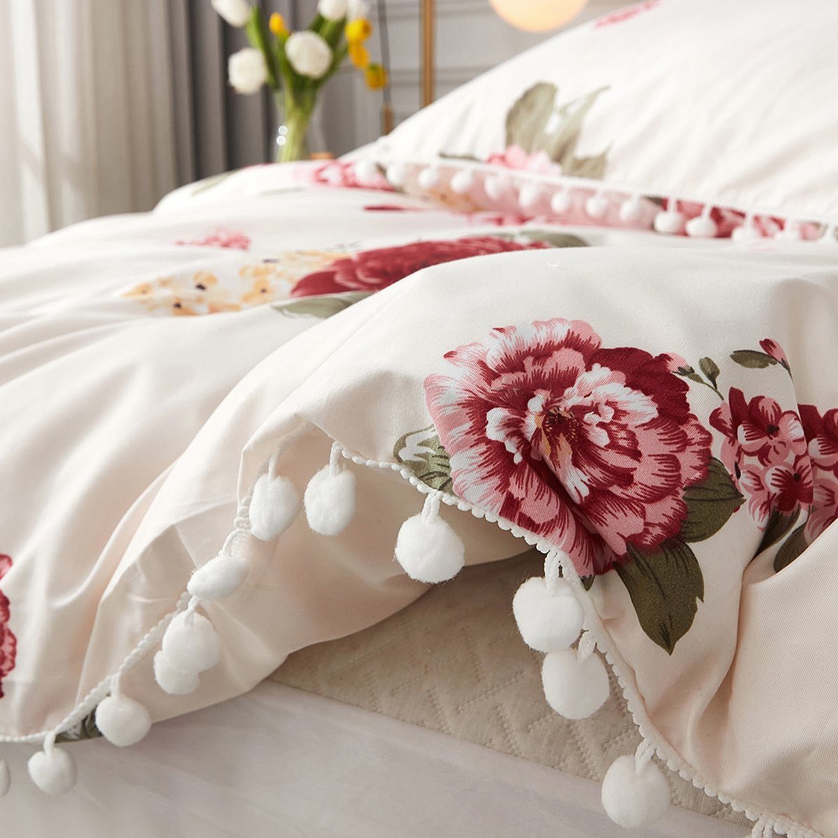 Bettwäsche, HOMEIDEAS, Polyester, 2 teilig, Blume-Bettbezug-Set, Kissenbezug 50×75cm