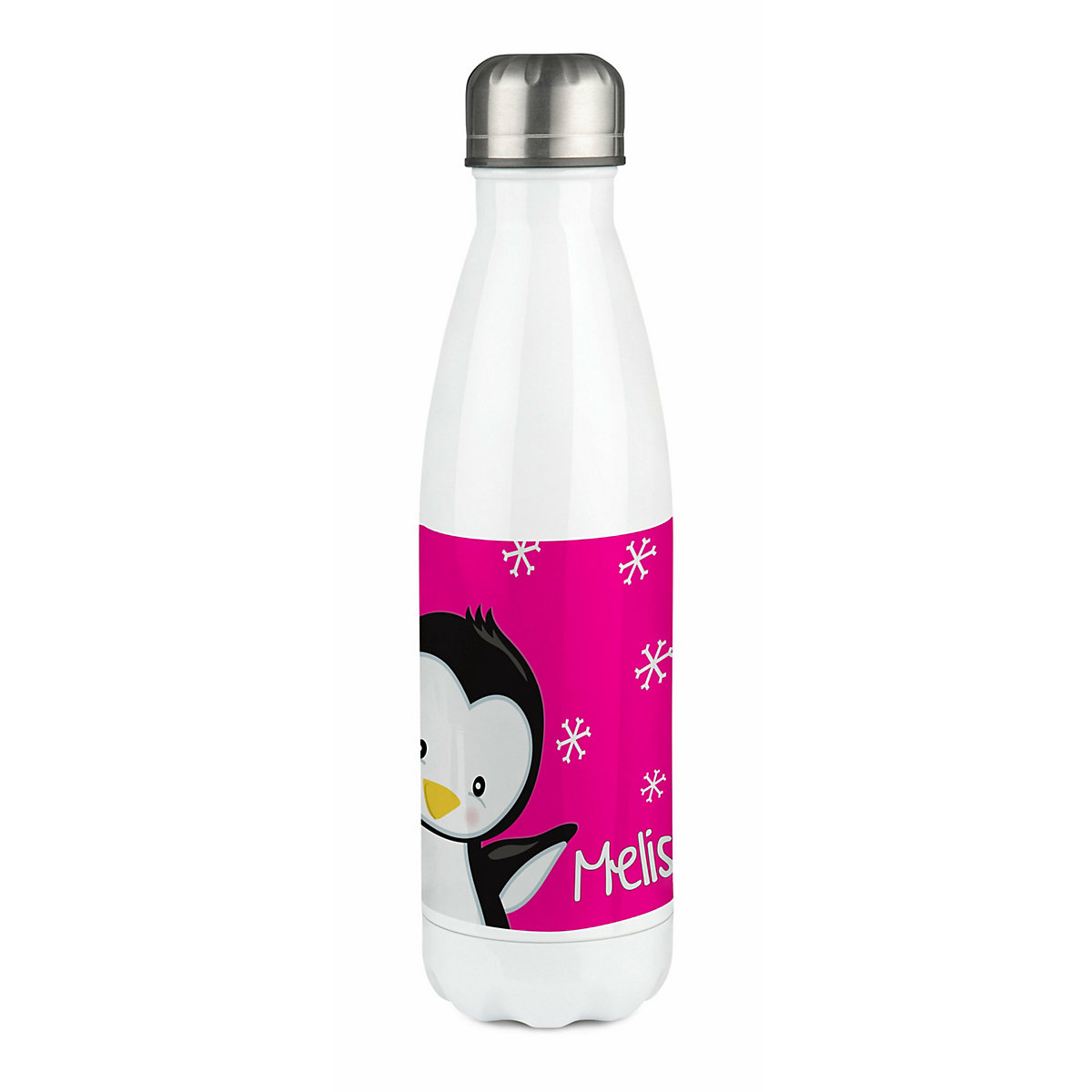 Edelstahl Kinder Thermoflasche / Trinkflasche bunt Pinguin Farbe pink Spülmaschinenfest, Auslaufsicher, Bruchfest, Doppelwandig, Für Heißgetränke geeignet, Mit Deckel, Isoliert