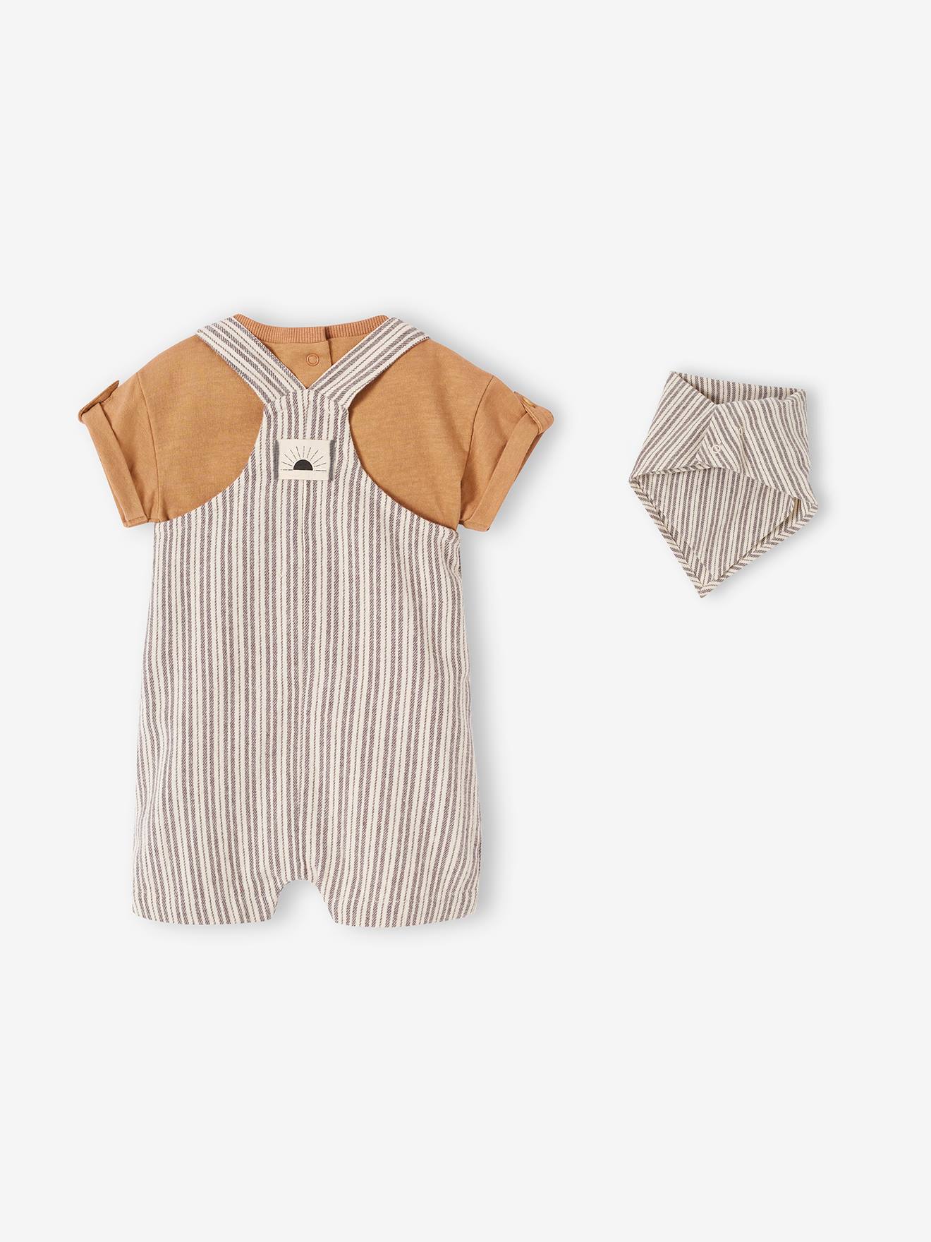 Vertbaudet Baby-Set: Latz-Shorts, T-Shirt & Halstuch - anthrazit