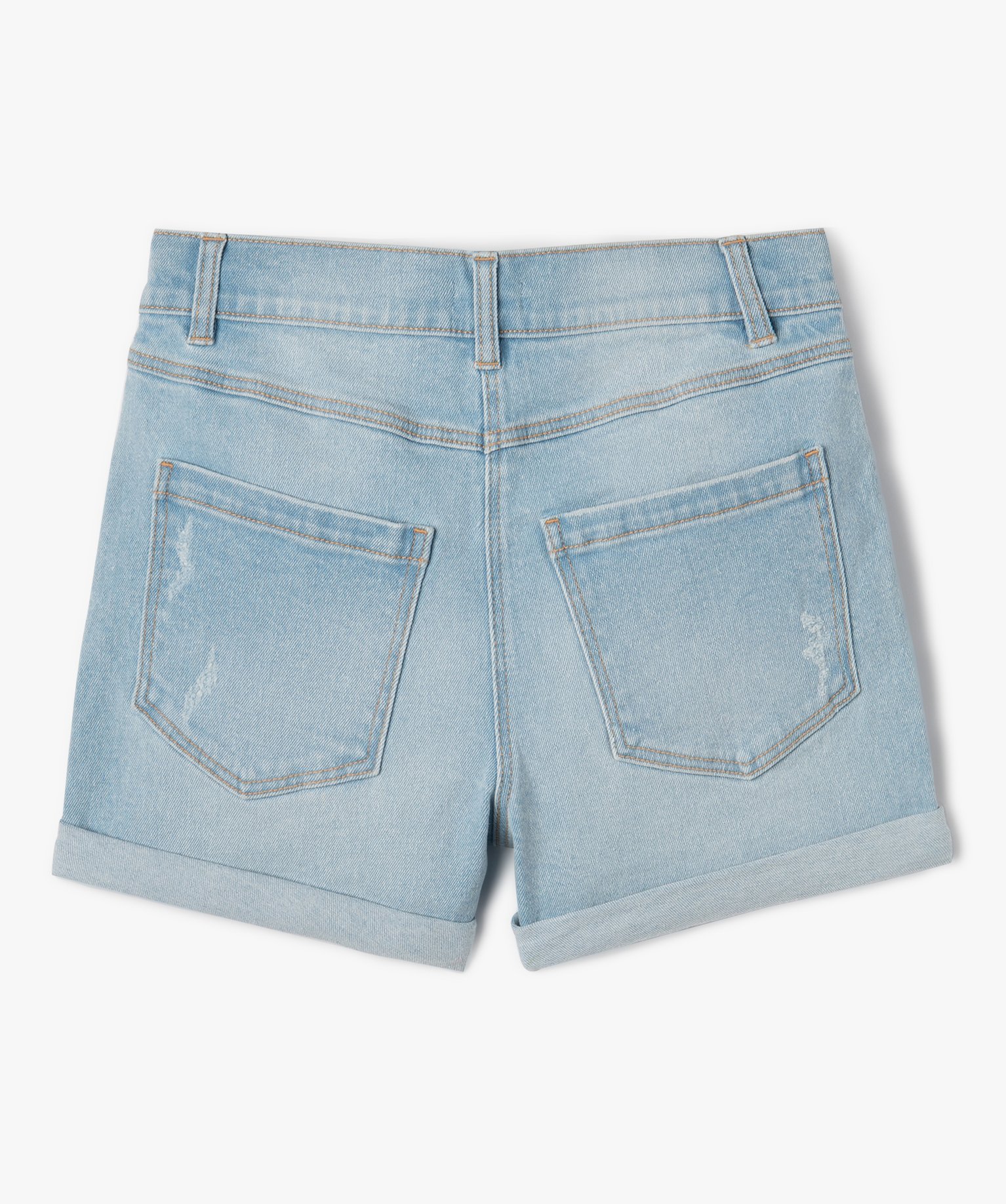 Short fille en jean avec revers cousus bleach | GEMO