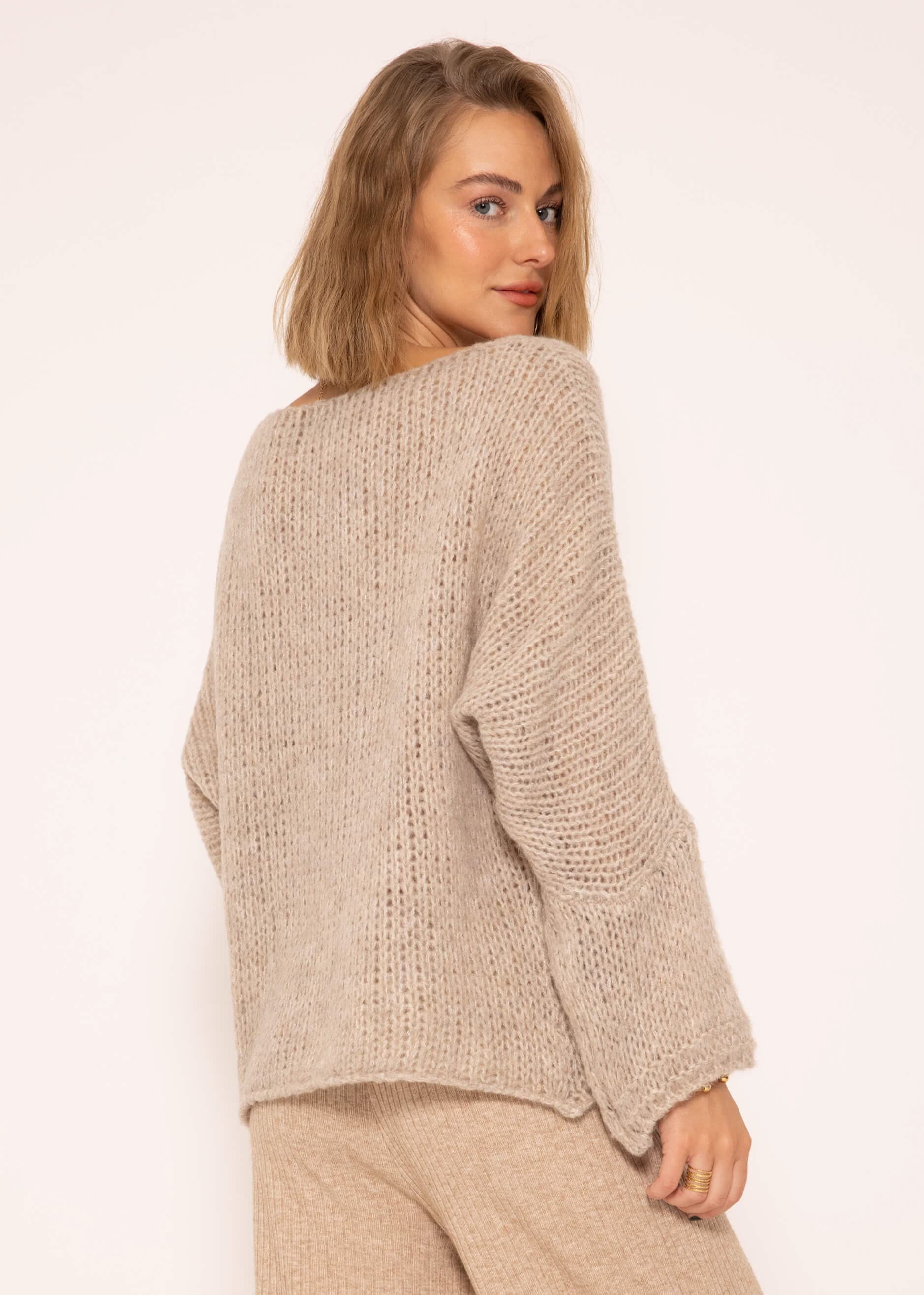 SASSYCLASSY Strickpullover Oversize Pullover Damen aus weichem Grobstrick Lässiger Strickpullover lang mit Rundhals-Ausschnitt, Made in Italy