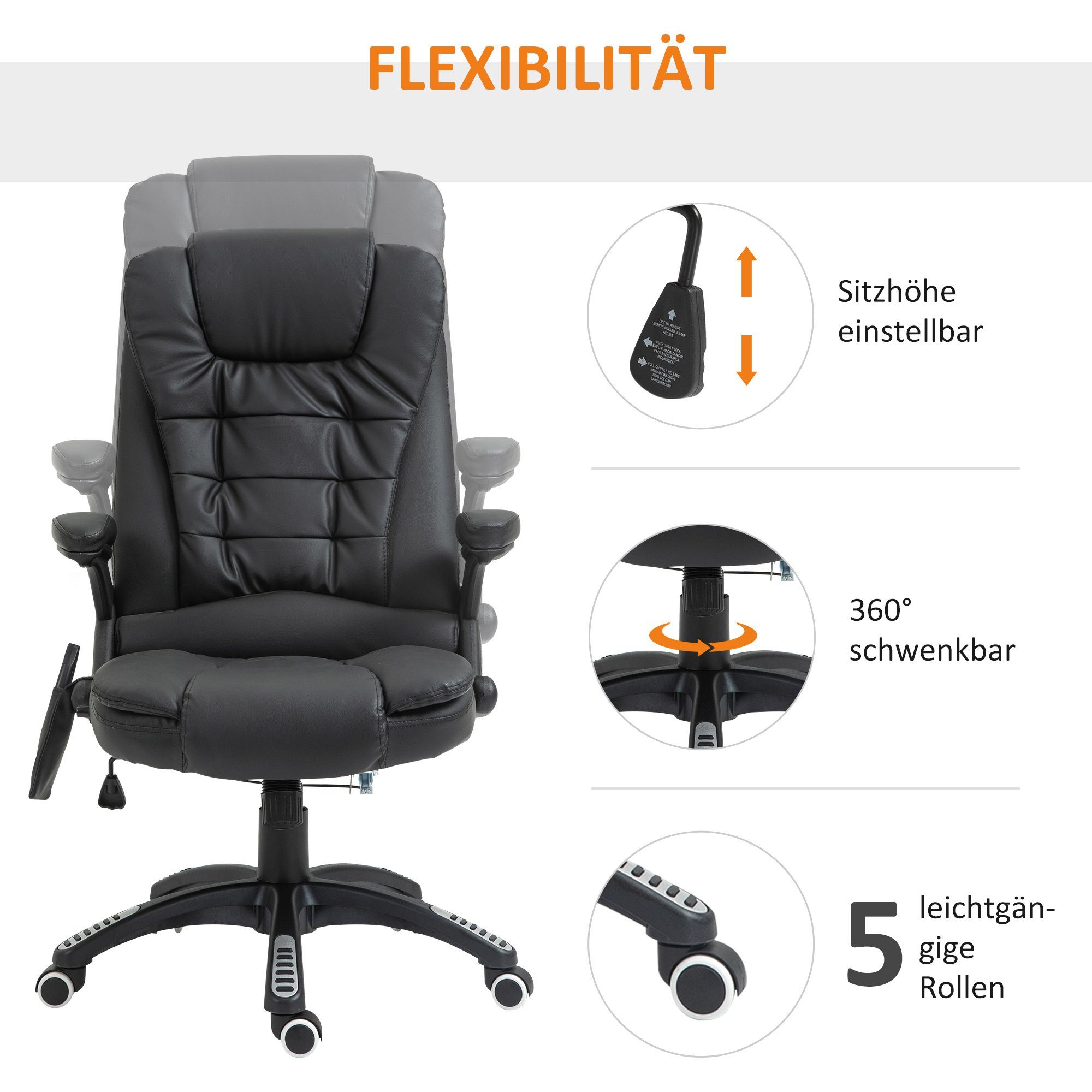 HOMCOM Schreibtischstuhl Massagesessel (1 St), 9-Massagesessel Bürostuhl Drehstuhl mit Wärmefunktion Bürosessel