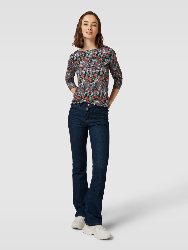 Longsleeve mit Wellensaum und Allover-Muster in marineblau
