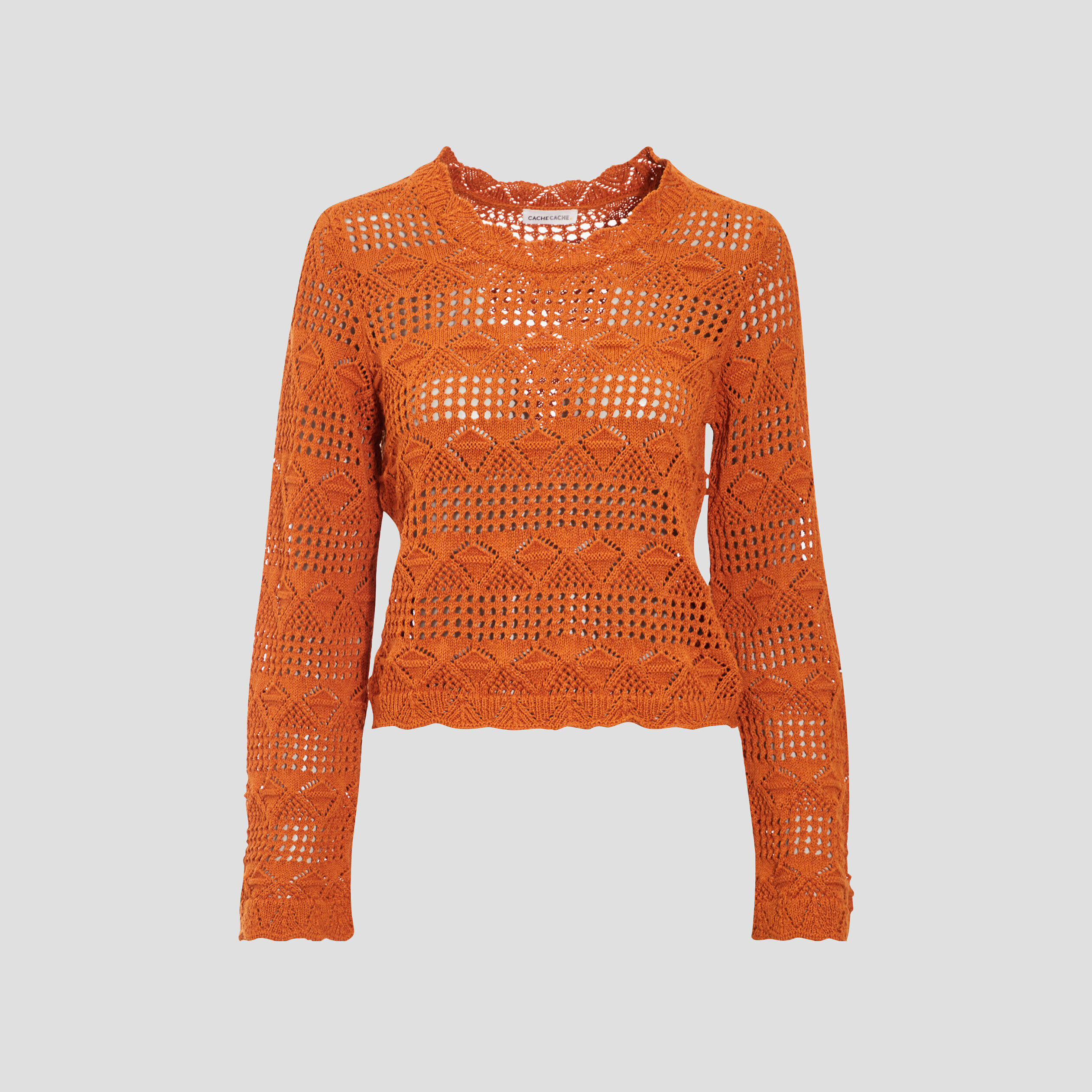 Pull ajouré manches longues orange femme | Cache Cache
