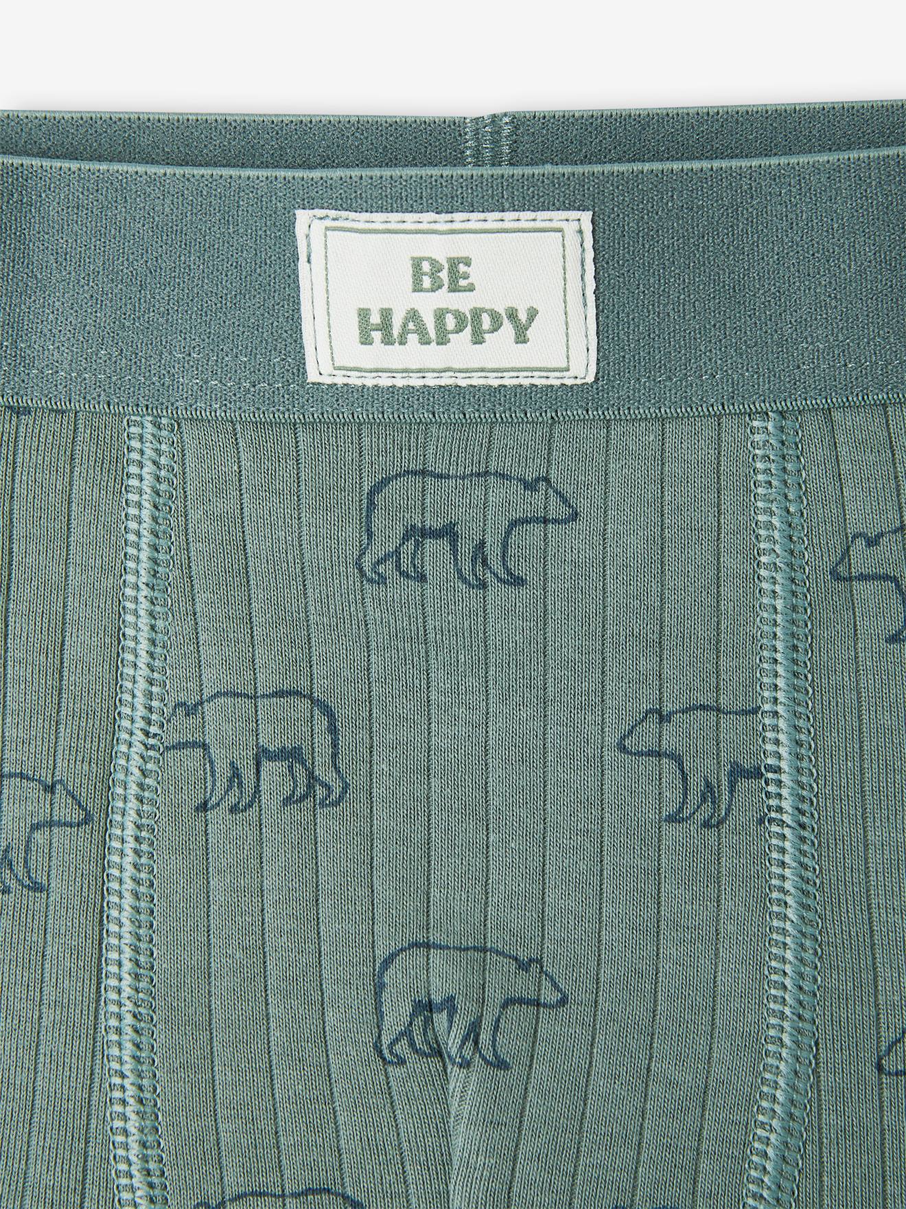Lot de 3 boxers ours en maille côtelée garçon vert émeraude