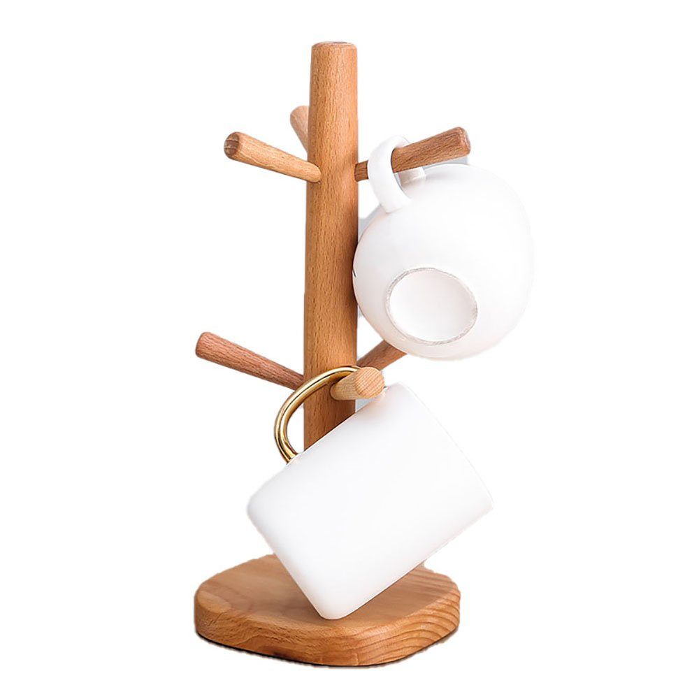 Aphollod Gläserhalter Tassenbaum, Becher-Aufhänger, Kaffee-Becherhalter mit 6 Haken, Holz-Kaffeebecher-Halter für Theke