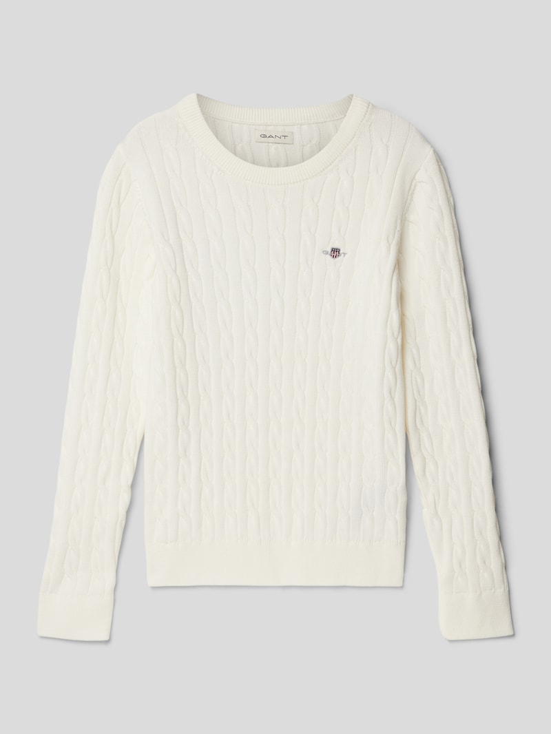 Strickpullover mit Zopfmuster Modell 'SHIELD' in offwhite