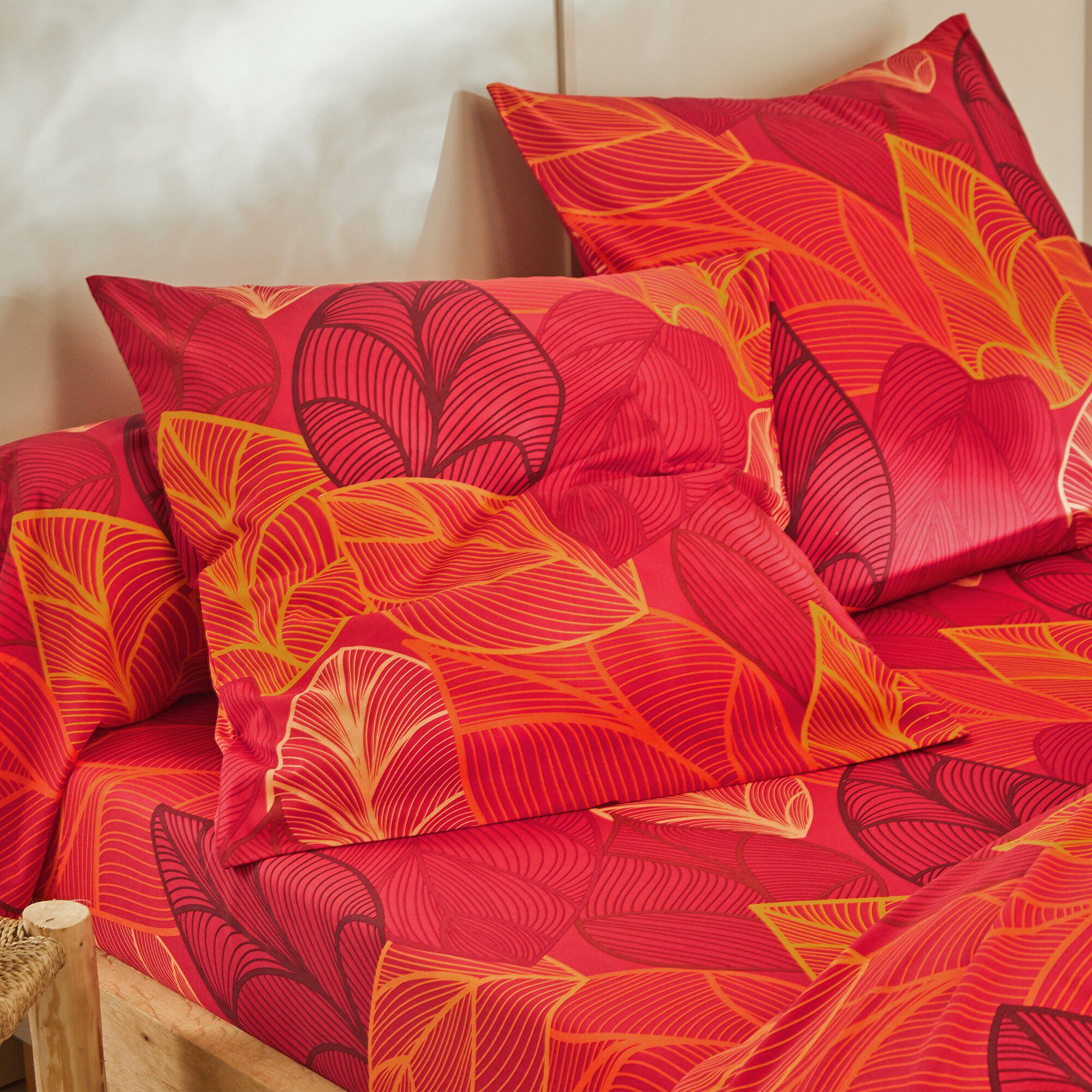 Linge de lit Elsa en polycoton à motifs feuilles
