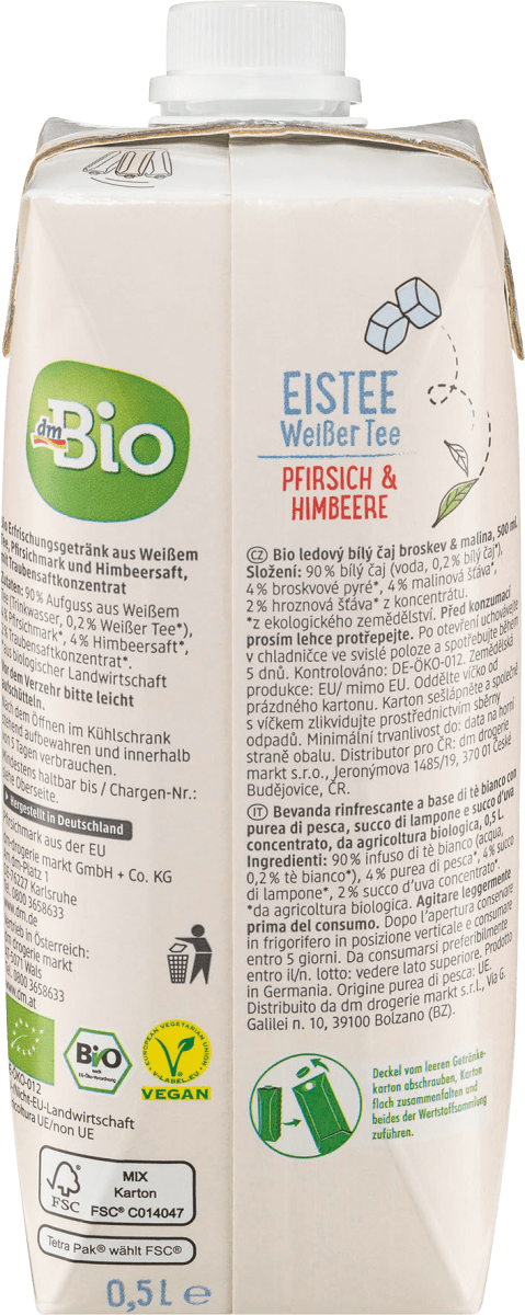 Eistee, weißer Tee mit Pfirsich & Himbeere, 500 ml