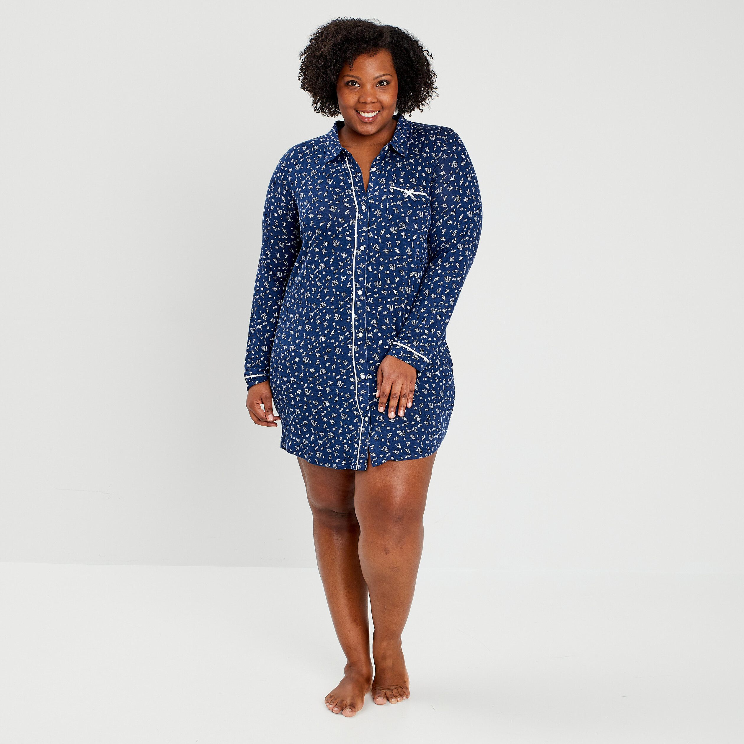 Chemise de nuit liquette bleu marine femme grande taille | La Halle