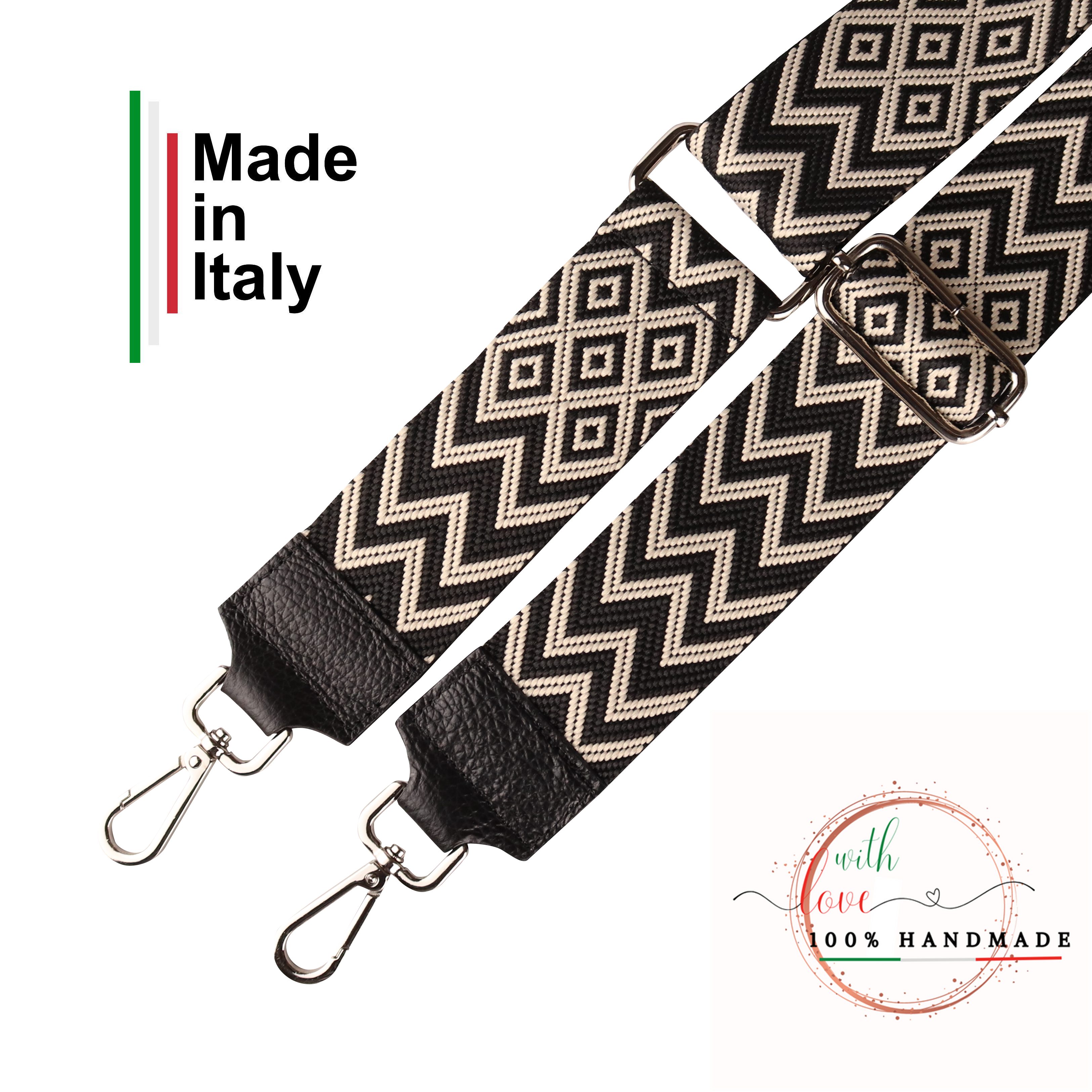 MIRROSI Bauchtasche Damen, Echtleder, Made in Italy, Umhängetasche, Brusttasche, (Schultertasche für jeden Anlass (1 Tasche & 2 Gurte), Crossbody Bag, Schwarz, gemusterten& verstellbaren Schulterriemen
