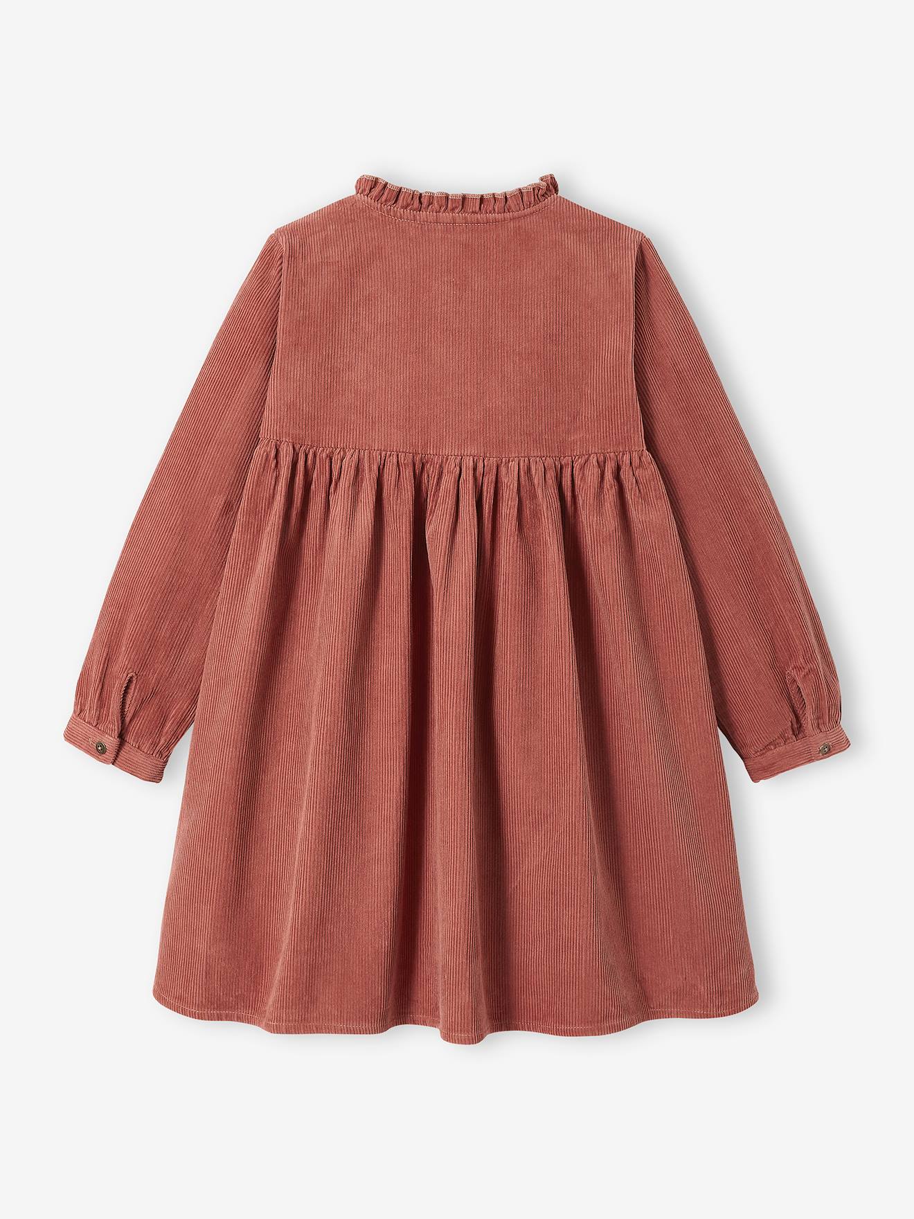 Robe velours col volanté fille chocolat