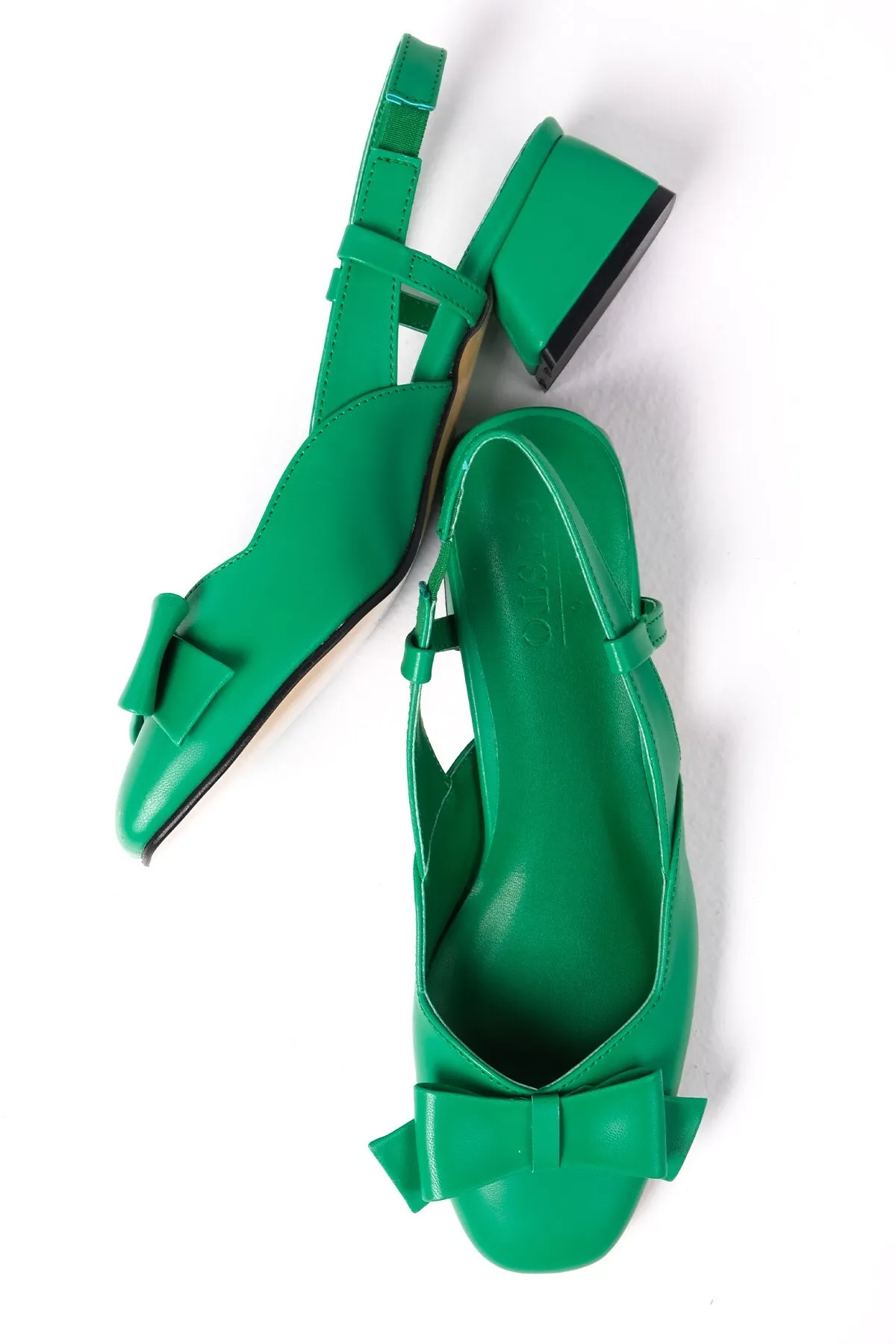 Mio Gusto  Billie Grüne Farbe Offene Rückseite Schleife Accessoire Damen Niedrigen Absatz Schuhe