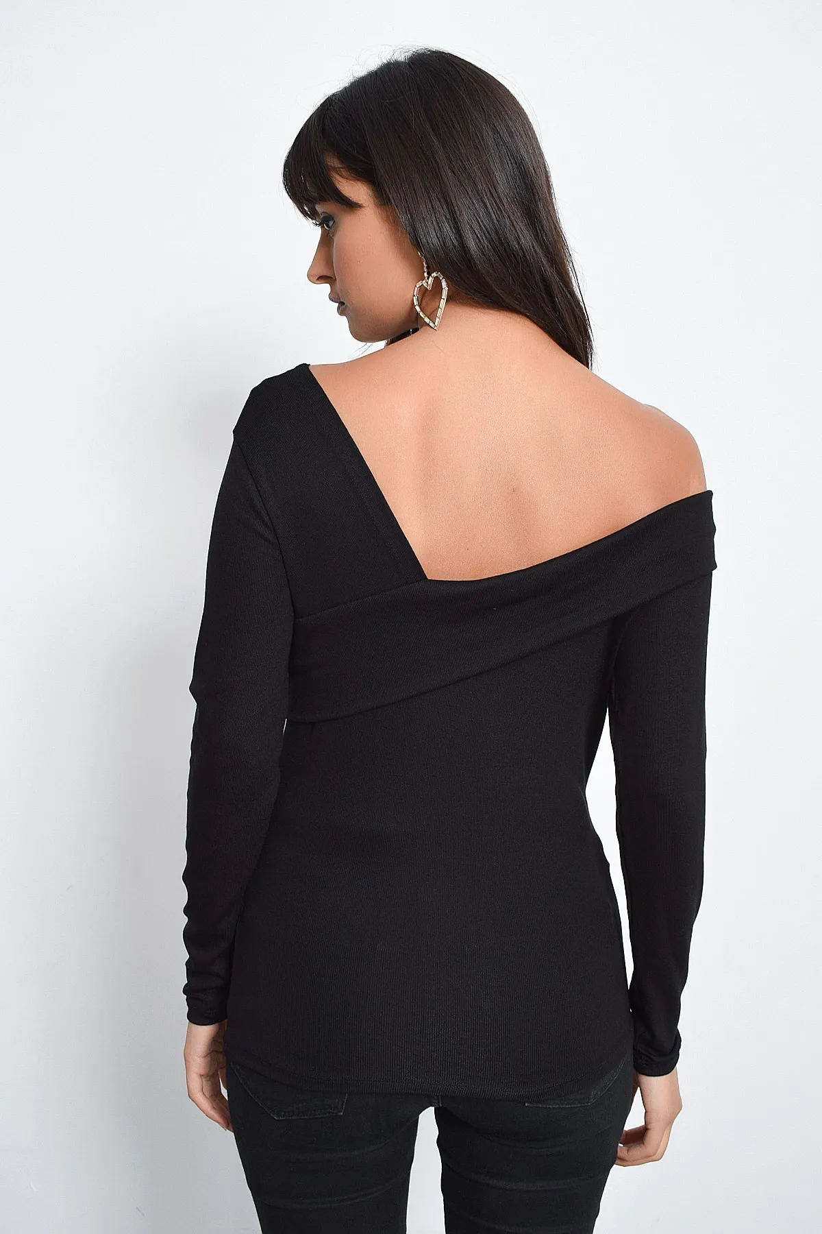 Cool & Sexy  Schwarze Madonna-Kragenbluse für Damen B10