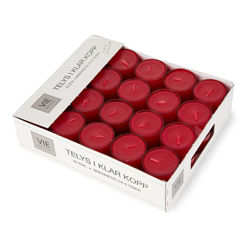 Vie Selected Telys 40-pk 7 timer klar kopp rød