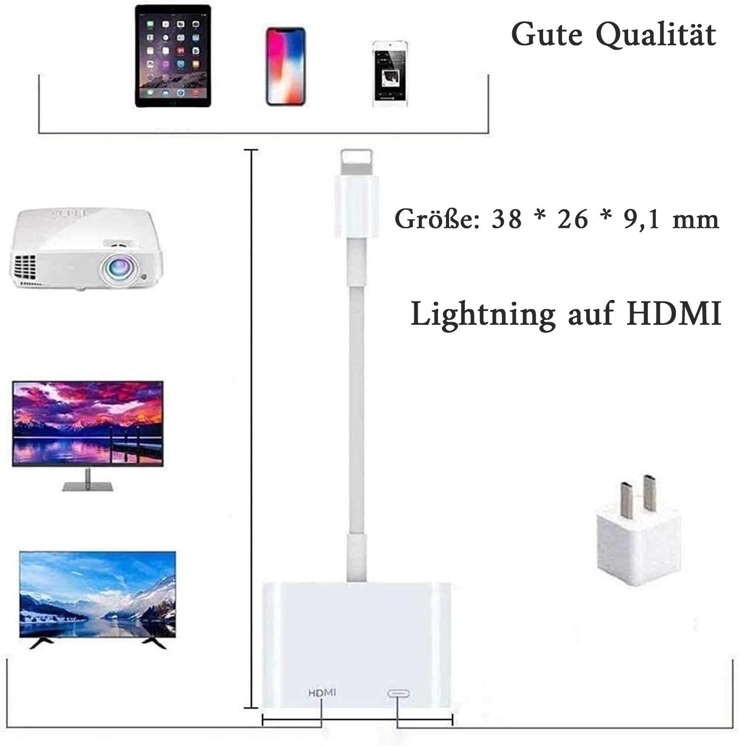 GelldG Bewässerungssystem Lightning Digital AV Adapter, Lightning zu HDMI Sync Bildschirm