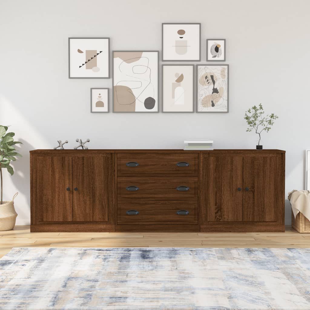 vidaXL Sideboard Sideboards 3 Stk. Braun Eichen-Optik Holzwerkstoff (3 St)