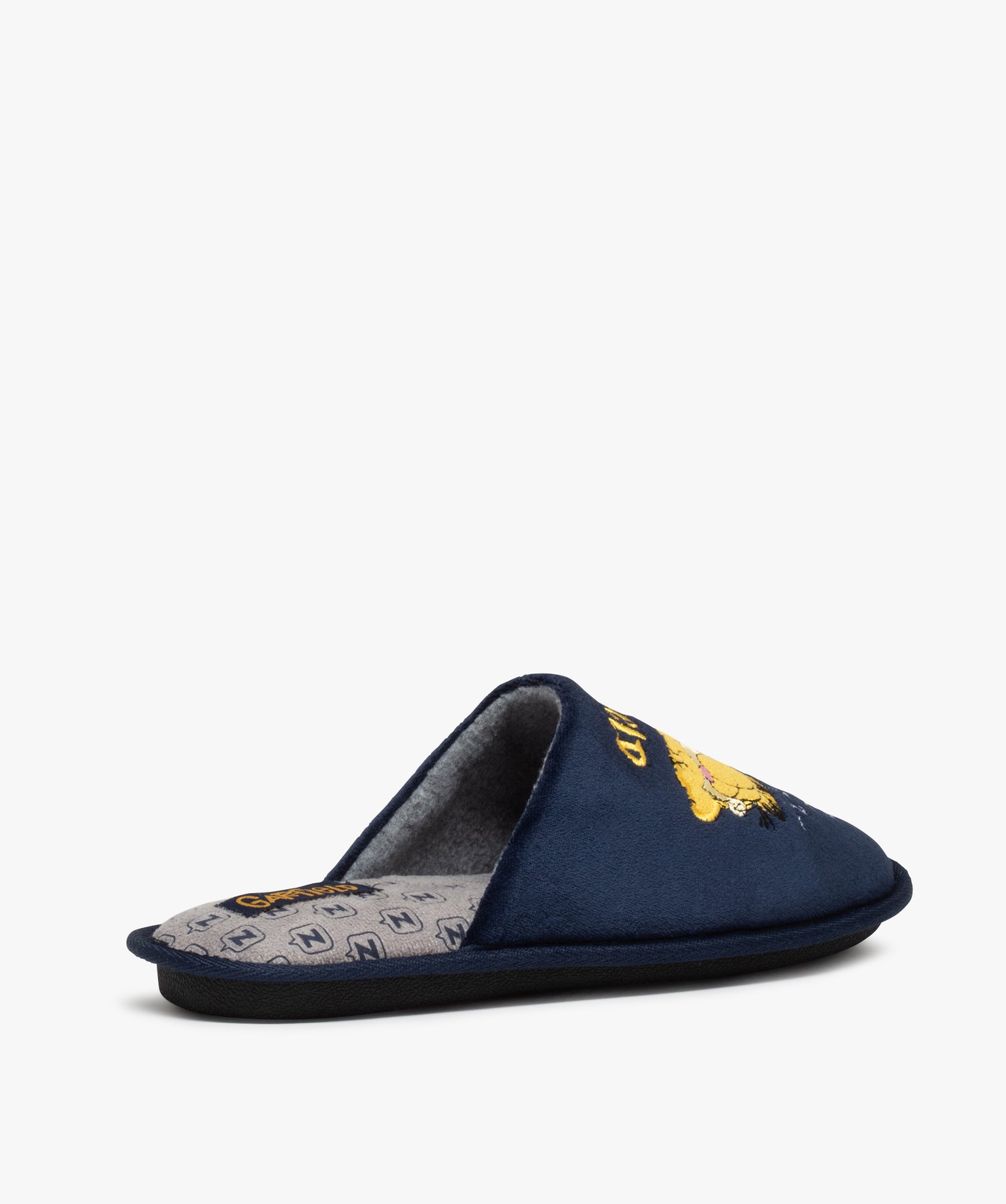 Chaussons homme mules en velours brodé – Garfield marine | GEMO