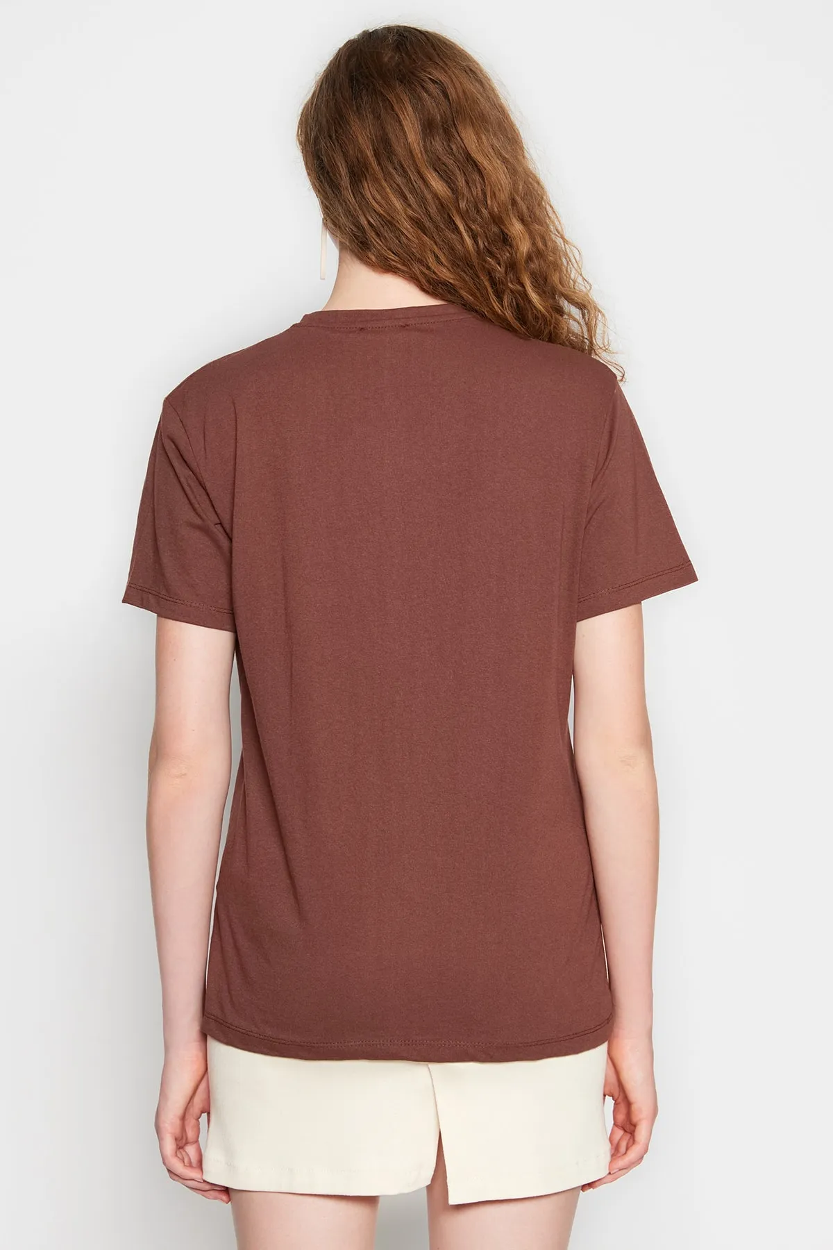 Trendyol Collection  Strick-T-Shirt im Boyfriend-Schnitt mit Rundhalsausschnitt - Braun, 100 % Baumwolle TWOSS20TS0134