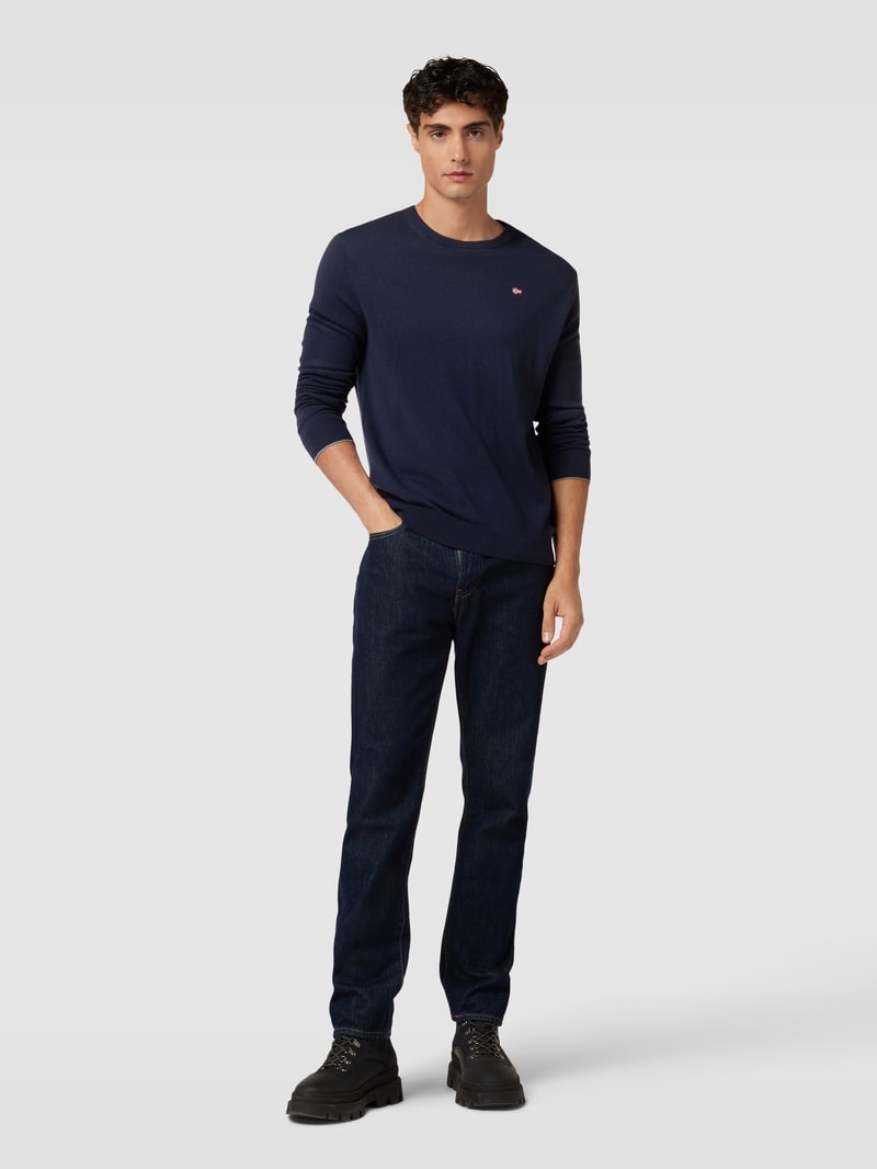 Longsleeve mit Label-Stitching Modell 'DAMAVAND' in marineblau