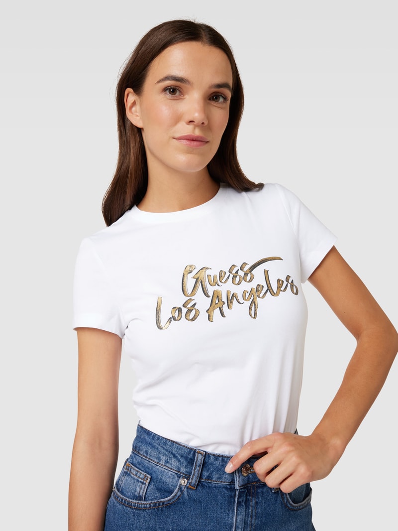 T-Shirt mit Label-Print Modell 'GOLD' in weiß